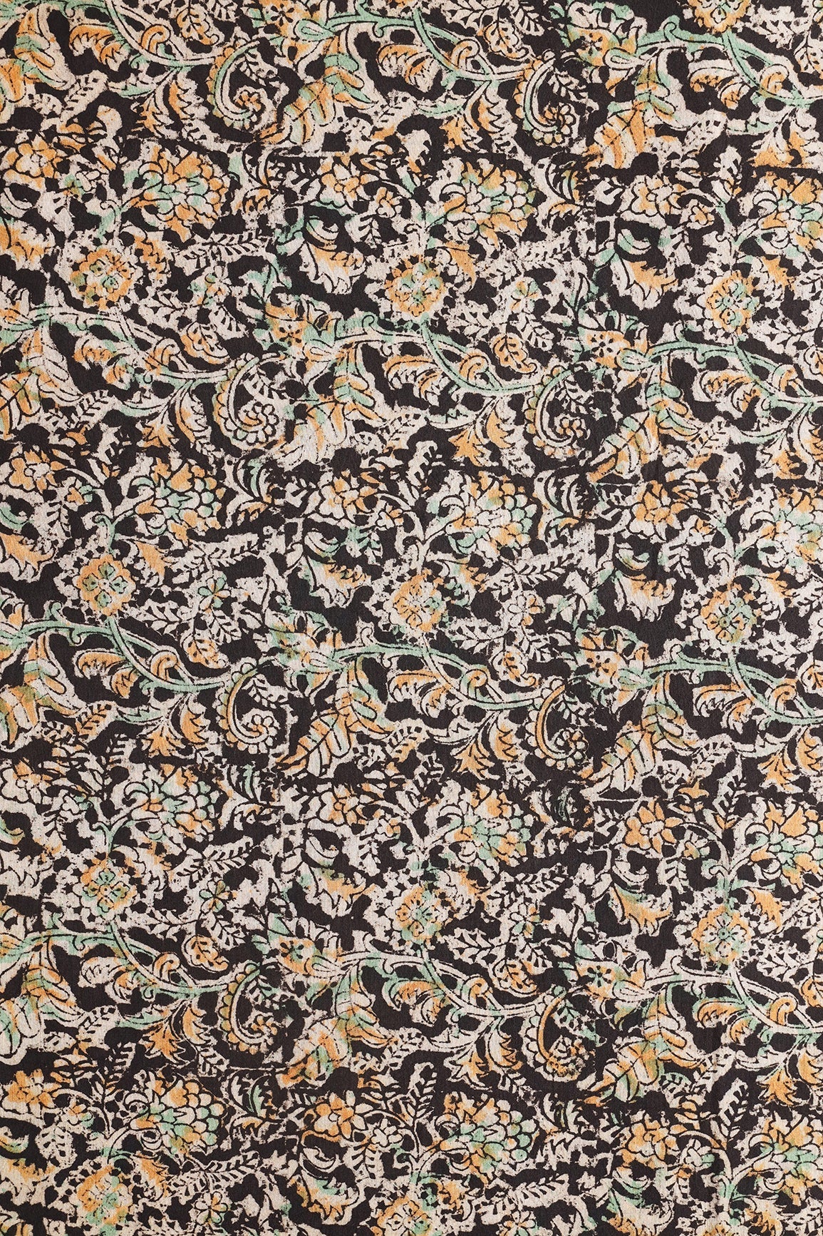 Black And Light Beige Paisley Pattern Handblock Kalamkari Organic Cotton Fabric - doeraa