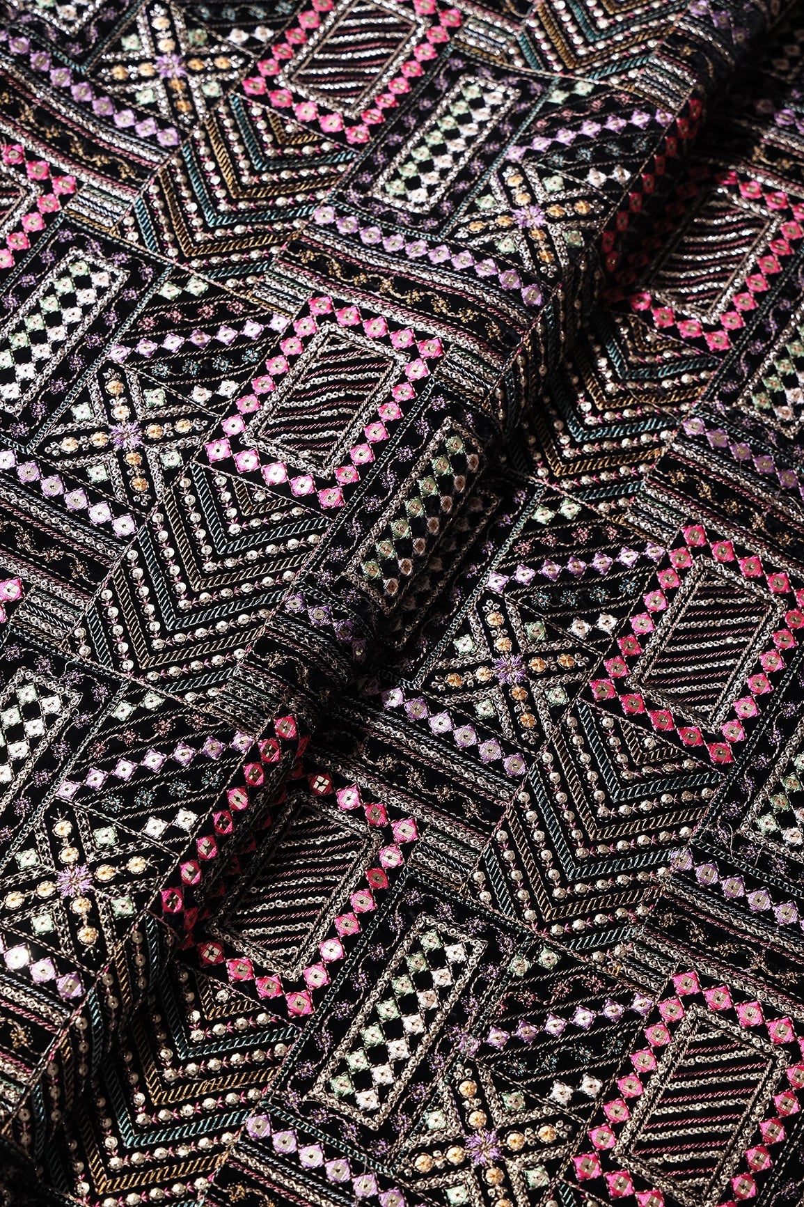 Black And Lilac Purple Unstitched Lehenga Set Fabric (3 Piece) - doeraa
