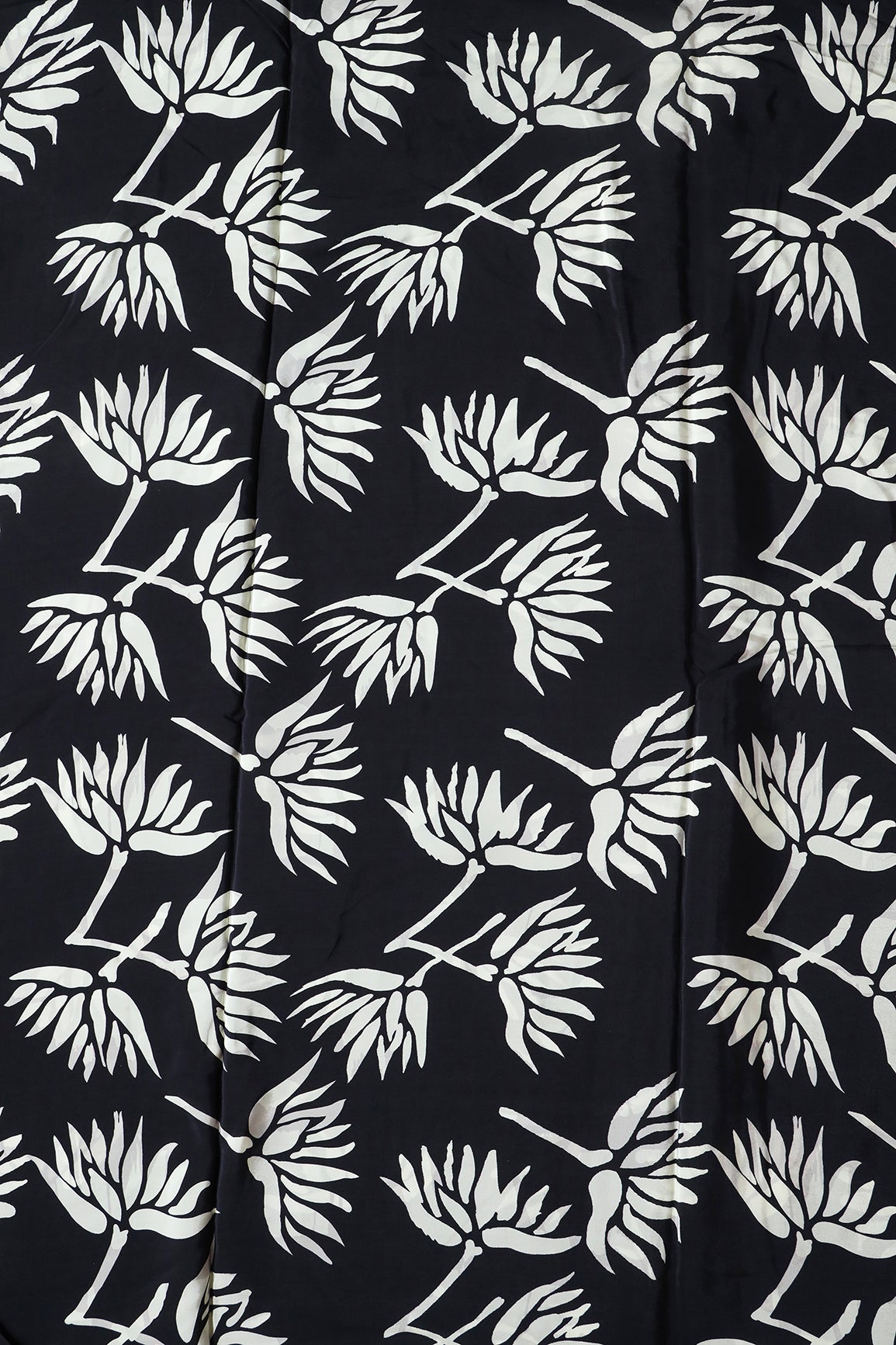 Black And Pastel Olive Floral Pattern Digital Print On Pure Crepe Fabric - doeraa