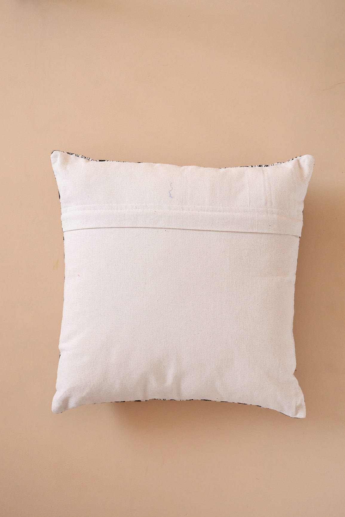 Black Cultural Embroidery on off white cotton Cushion Cover (16*16 inches) - doeraa