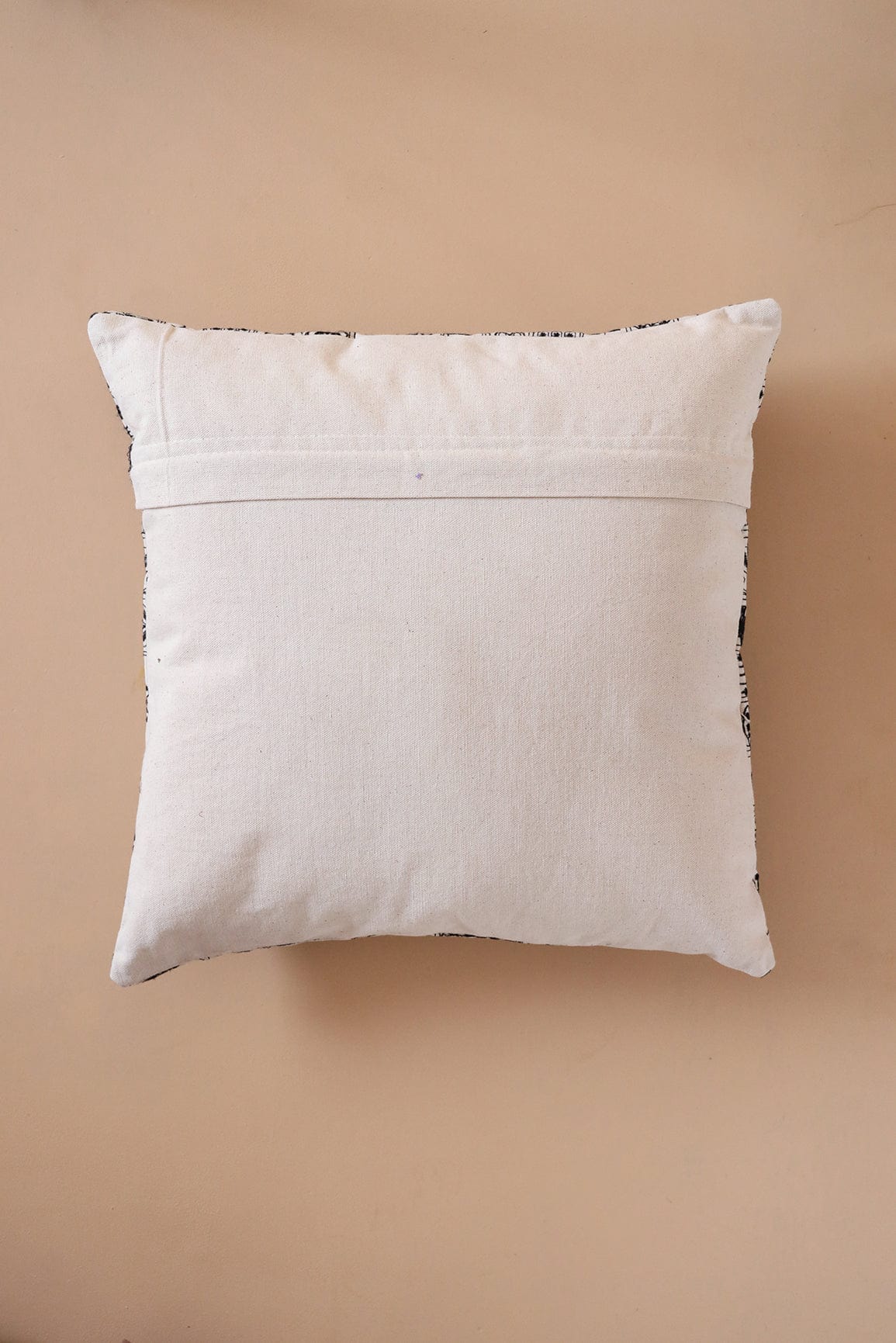 Black Cultural Embroidery on off white cotton Cushion Cover (16*16 inches) - doeraa