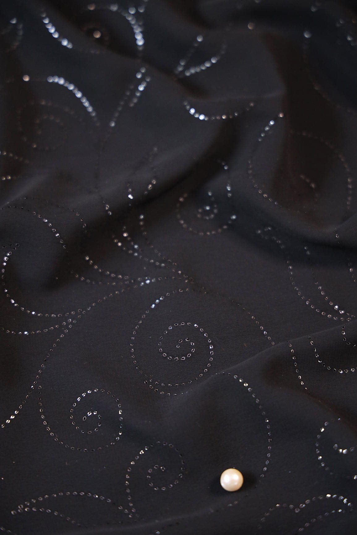 Black Ethnic Laser Cut Foil Print On Georgette Fabric - doeraa
