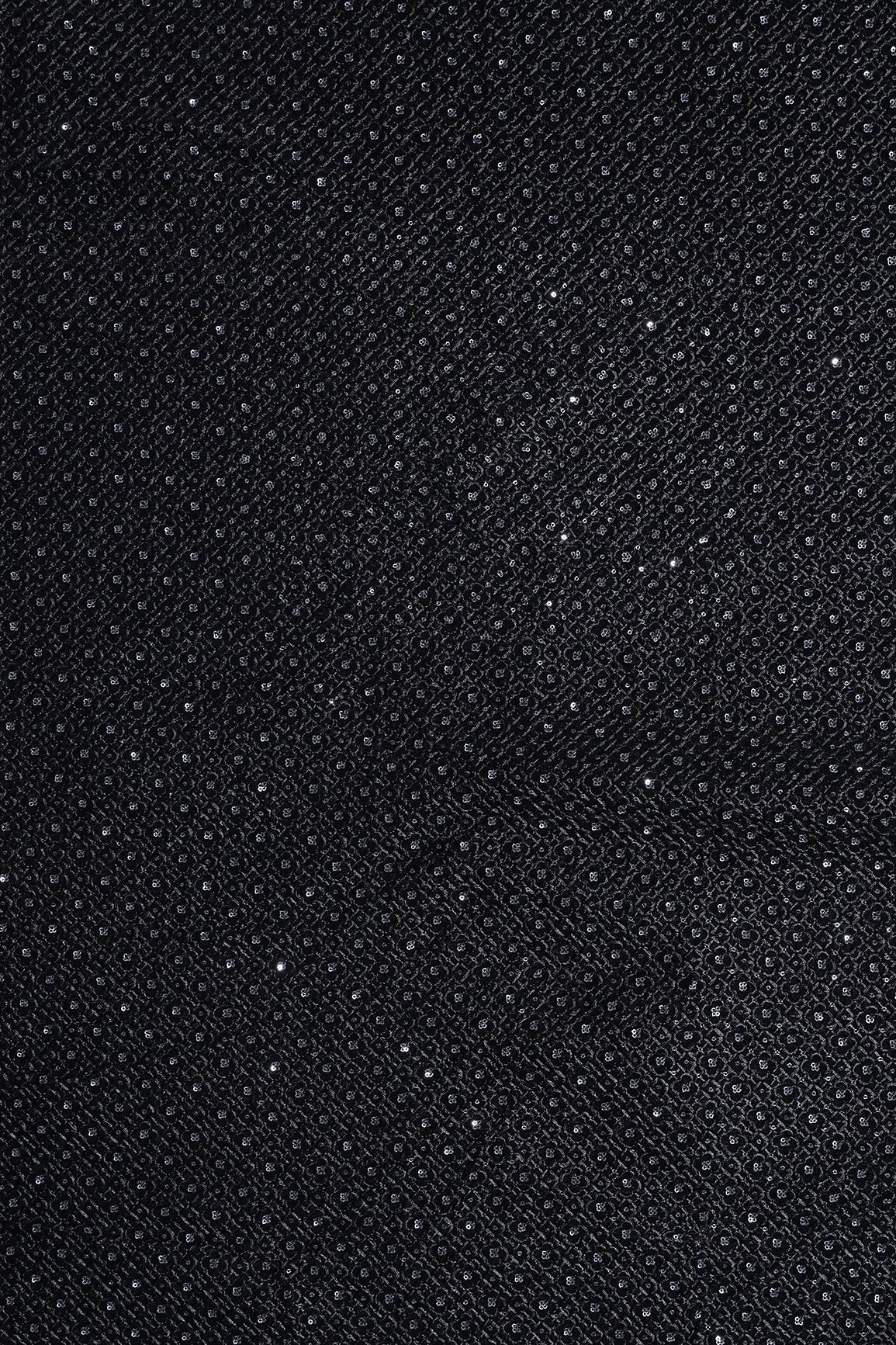 Black Thread With Sequins Small Checks Embroidery Work On Black Velvet Fabric - doeraa