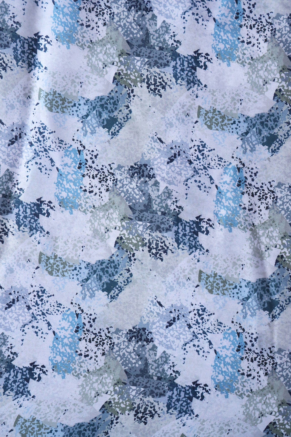 Blue Abstract Pattern Digital Print On White Georgette Satin Fabric - doeraa