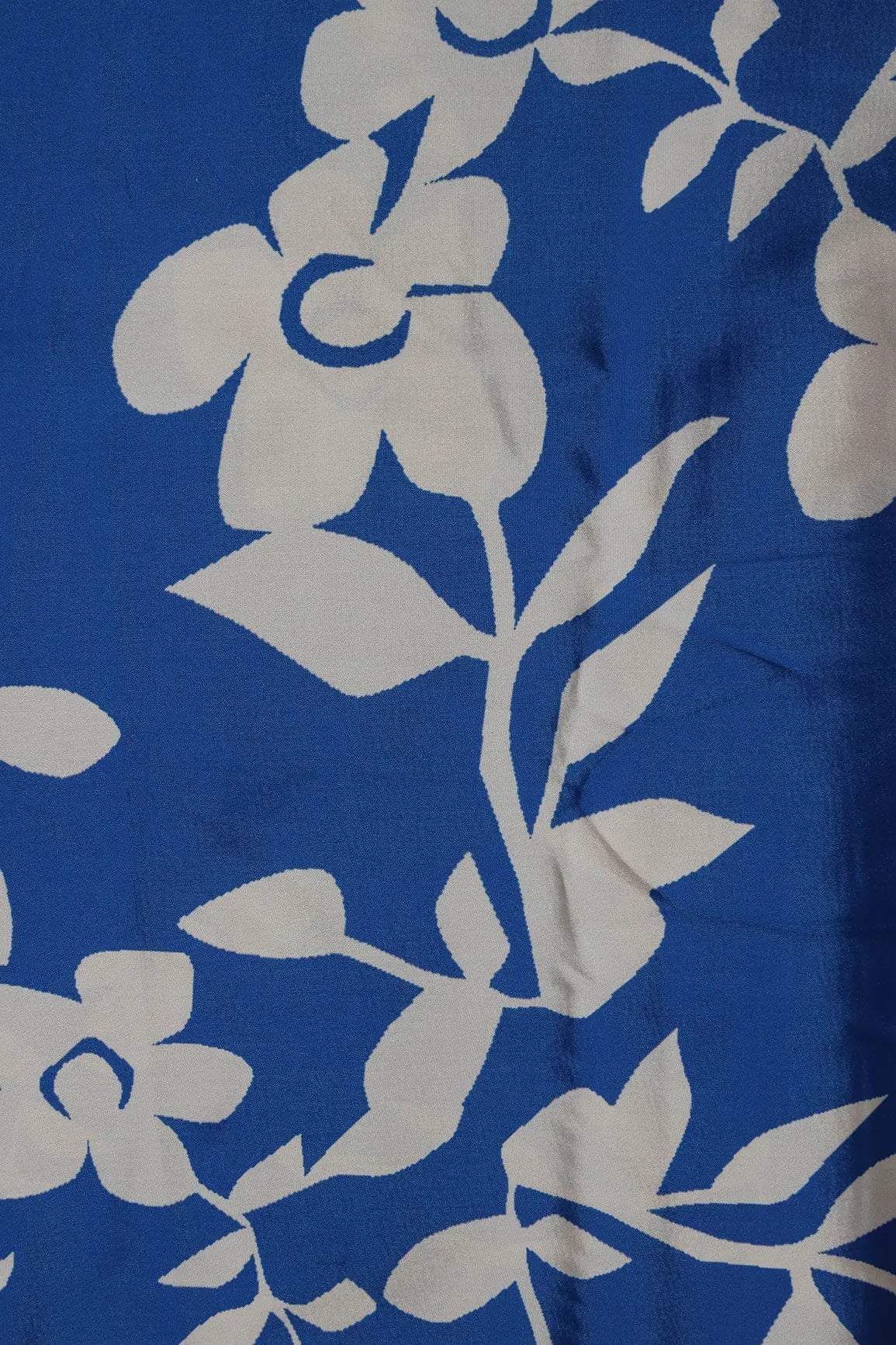 Blue And Cream Floral Pattern Digital Print On French Crepe Fabric - doeraa