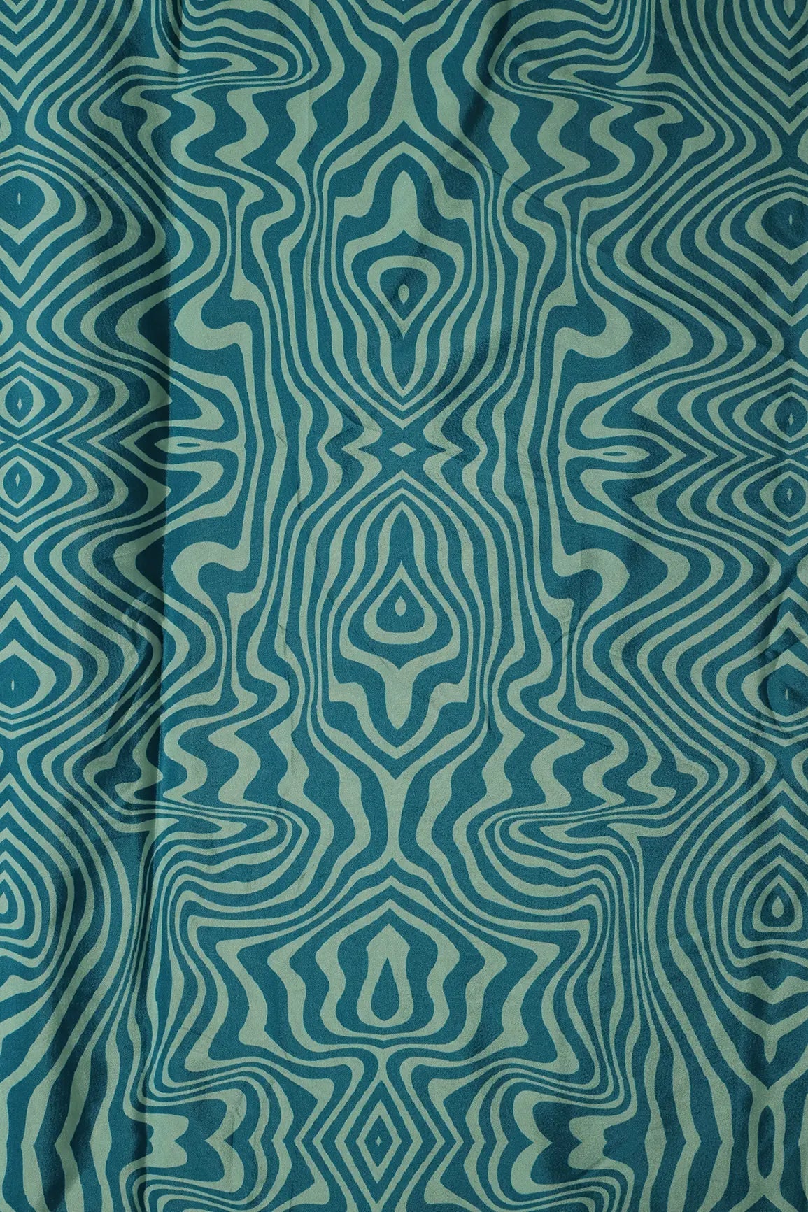 Blue And Off White Geometric Pattern Digital Print On French Crepe Fabric - doeraa