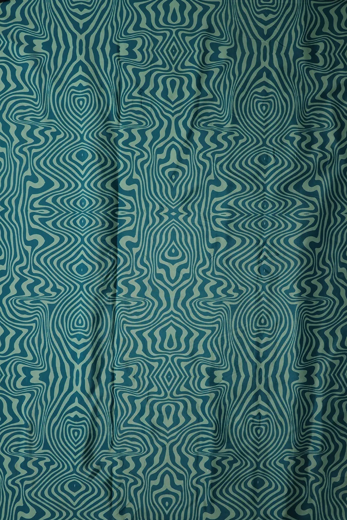 Blue And Off White Geometric Pattern Digital Print On French Crepe Fabric - doeraa