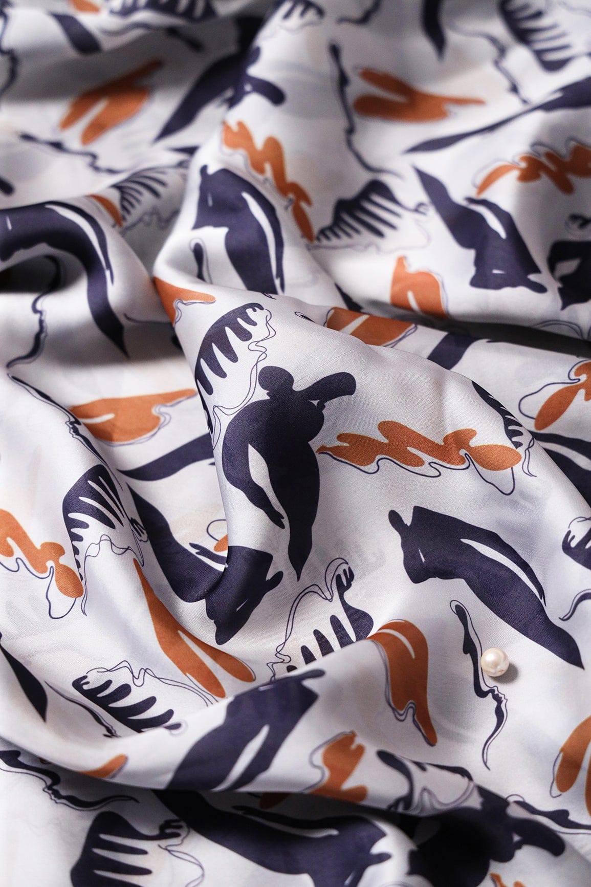 Blue and White Abstract Pattern Digital Print On Georgette Satin Fabric - doeraa