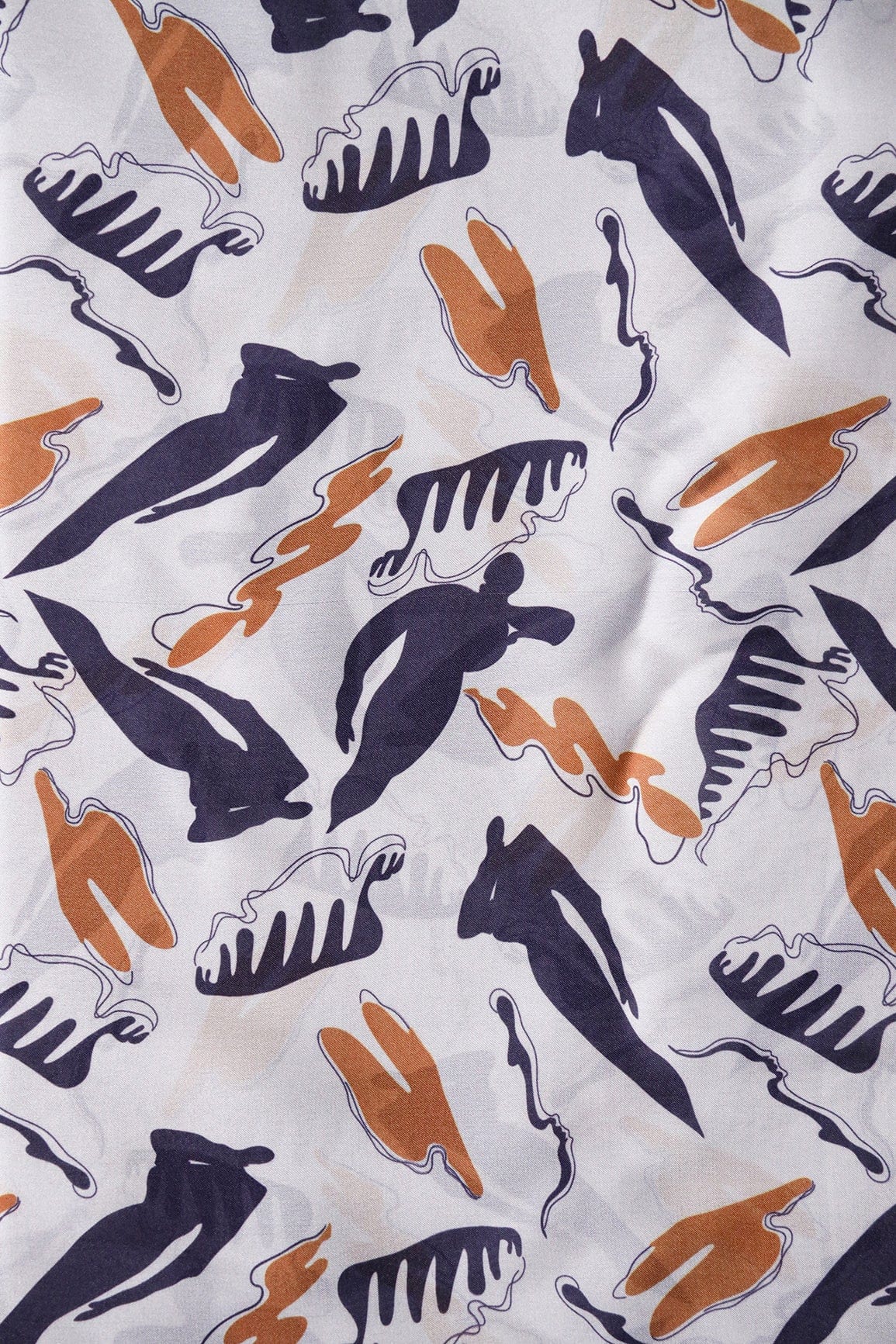 Blue and White Abstract Pattern Digital Print On Georgette Satin Fabric - doeraa