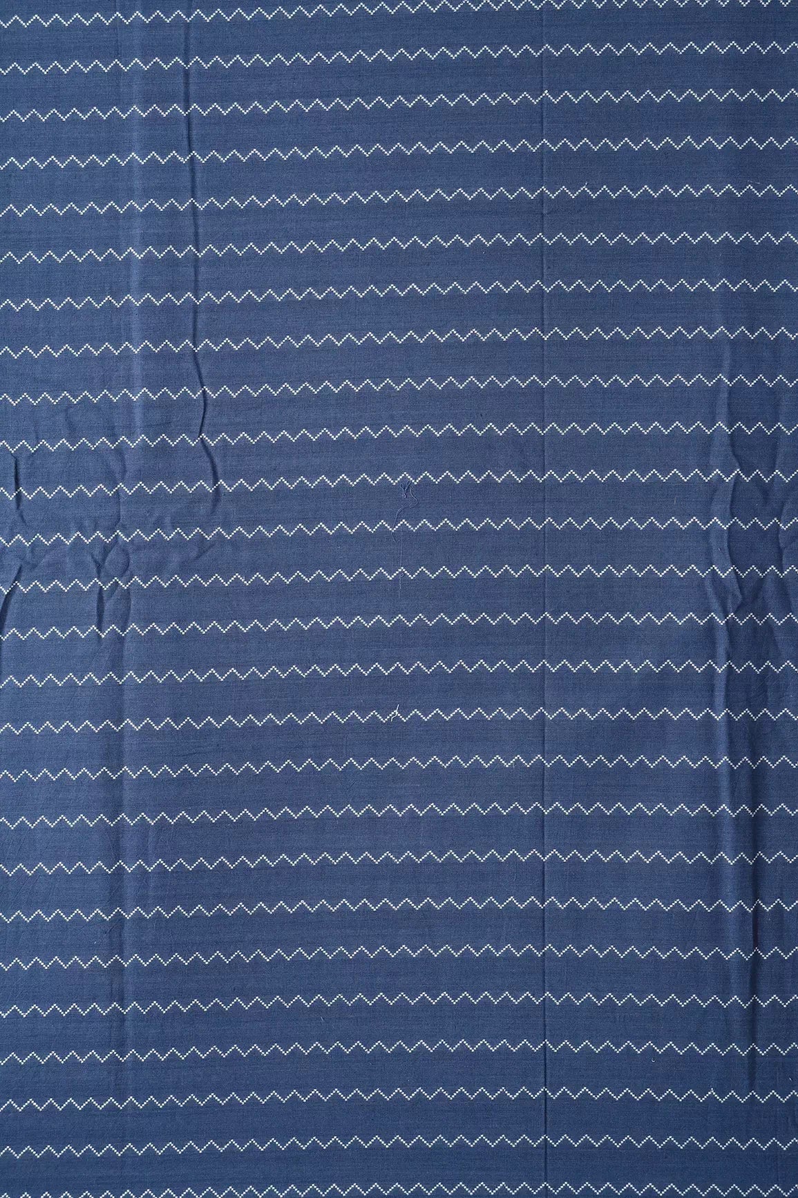 Blue And White Chevron Pattern On Handwoven Organic Cotton Fabric - doeraa