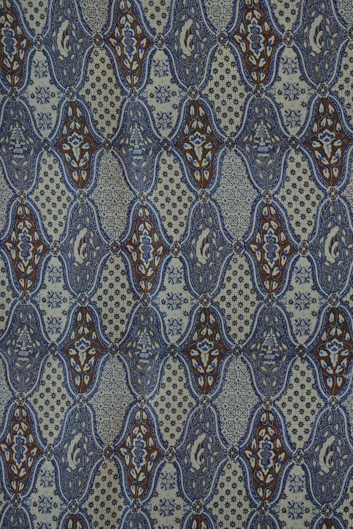 Blue Cultural Digital Print on Tussar Satin Fabric - doeraa