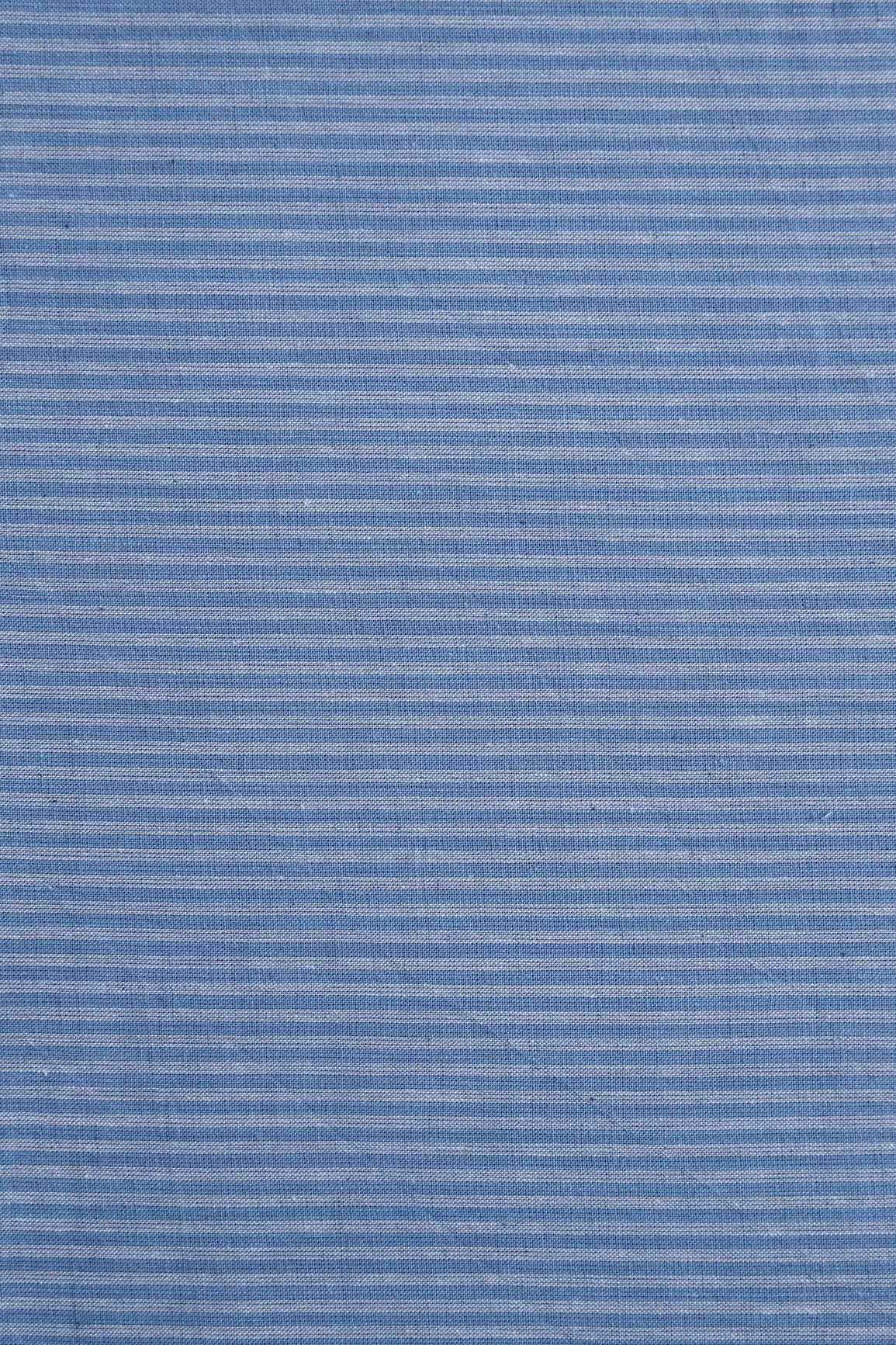 Blue Stripes Pattern Handwoven Organic Cotton Fabric - doeraa