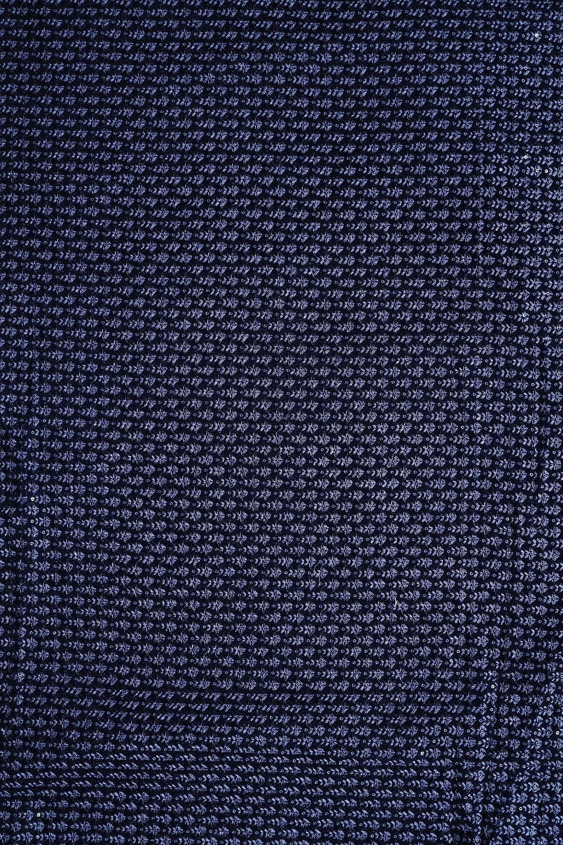 Blue Thread With Sequins Small Floral Embroidery Work On Navy Blue Velvet Fabric - doeraa