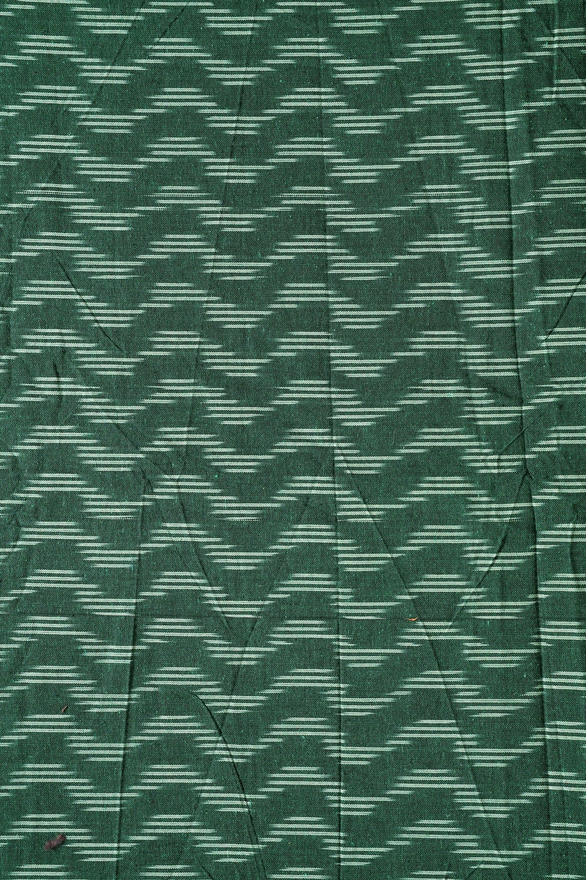 Bottle Green And Cream Chevron Pattern Handwoven Ikat Organic Cotton Fabric - doeraa