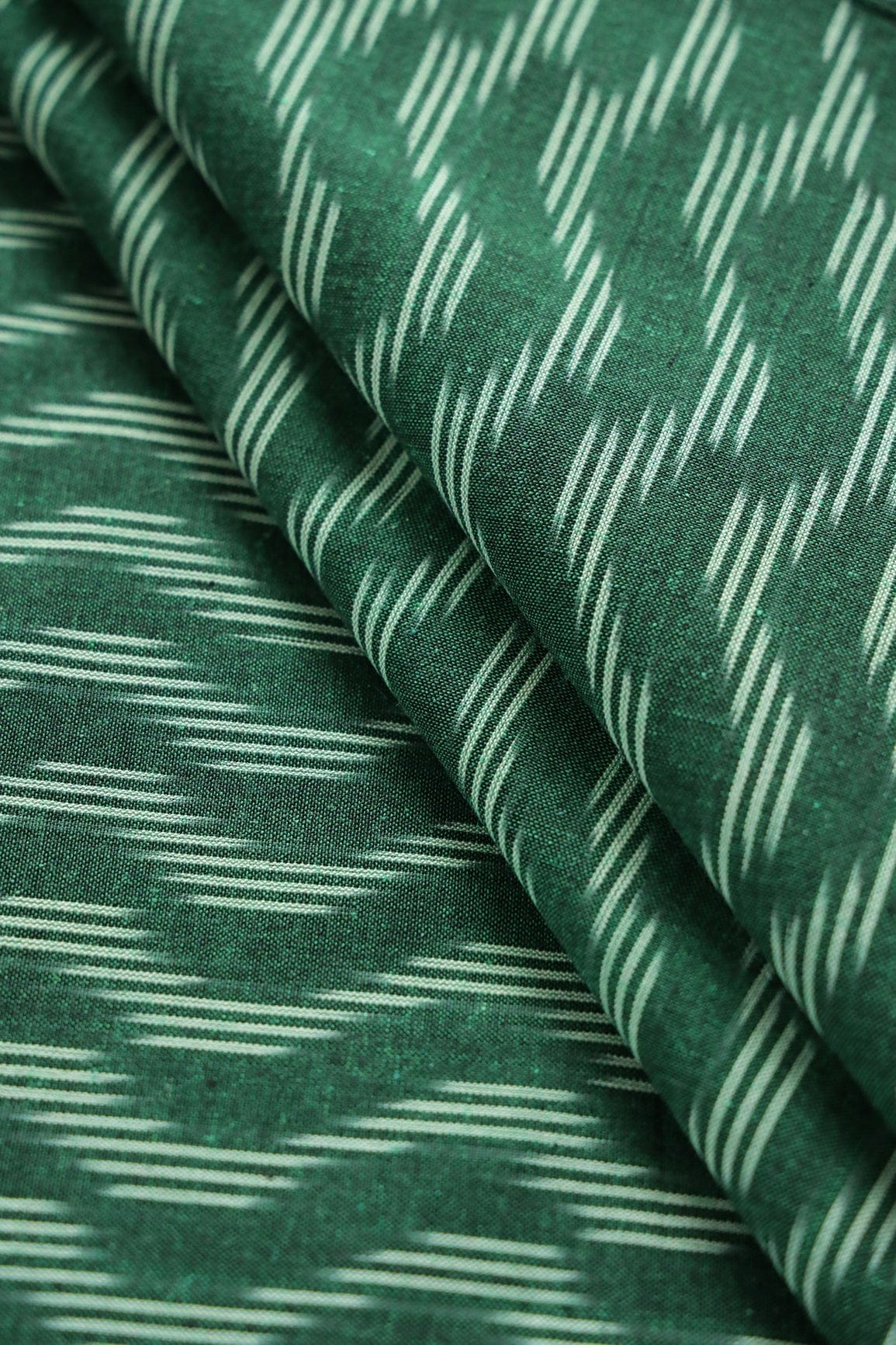 Bottle Green And Cream Chevron Pattern Handwoven Ikat Organic Cotton Fabric - doeraa