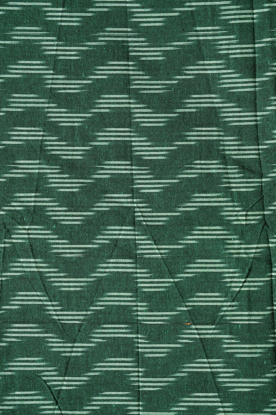 Bottle Green And Cream Chevron Pattern Handwoven Ikat Organic Cotton Fabric - doeraa