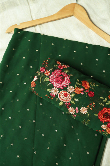 Green And Green Bottle Saree set (2 Piece)
