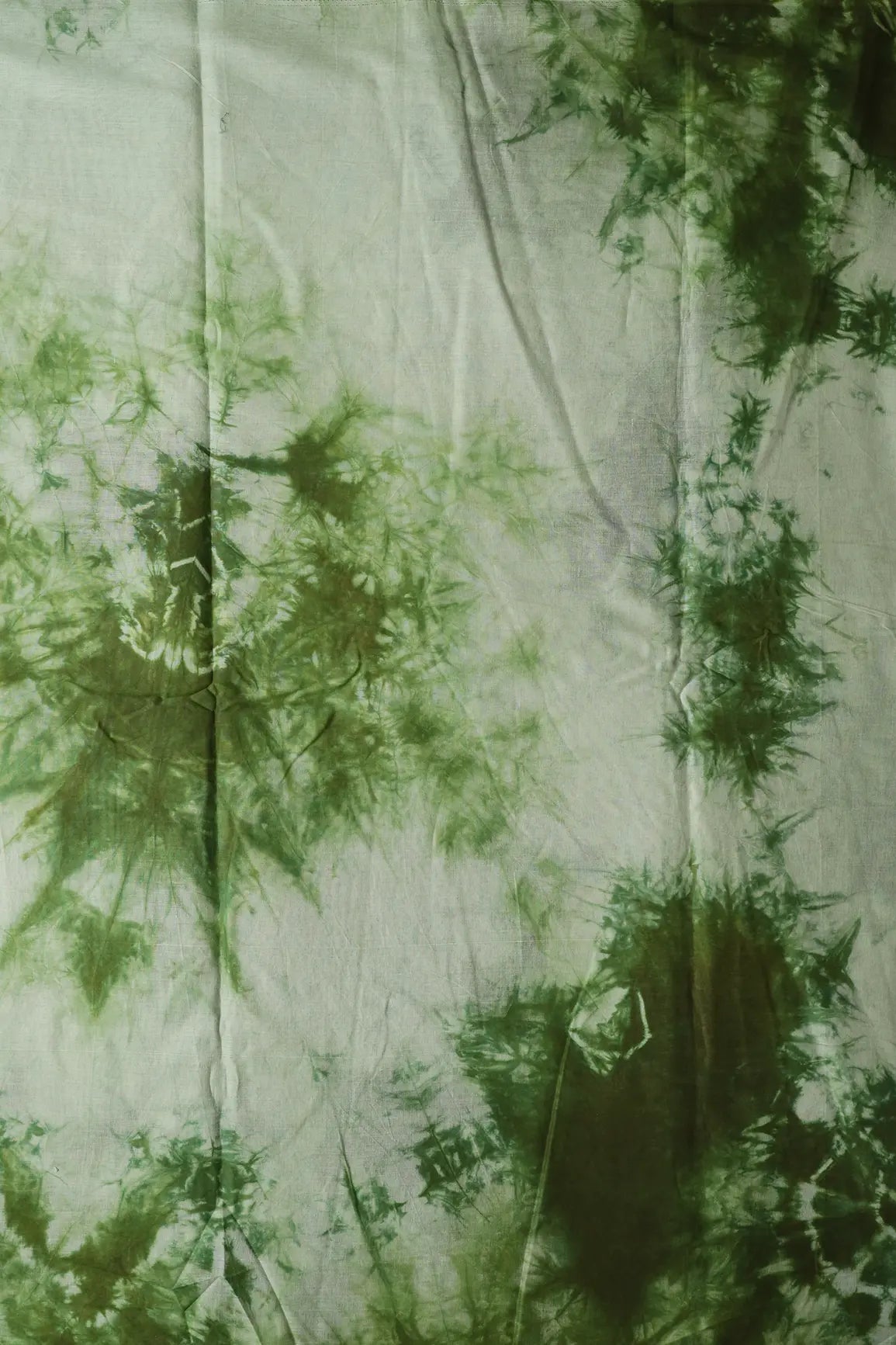 Bottle Green And Olive Tie & Dye Shibori Print On Pure Mul Cotton Fabric - doeraa