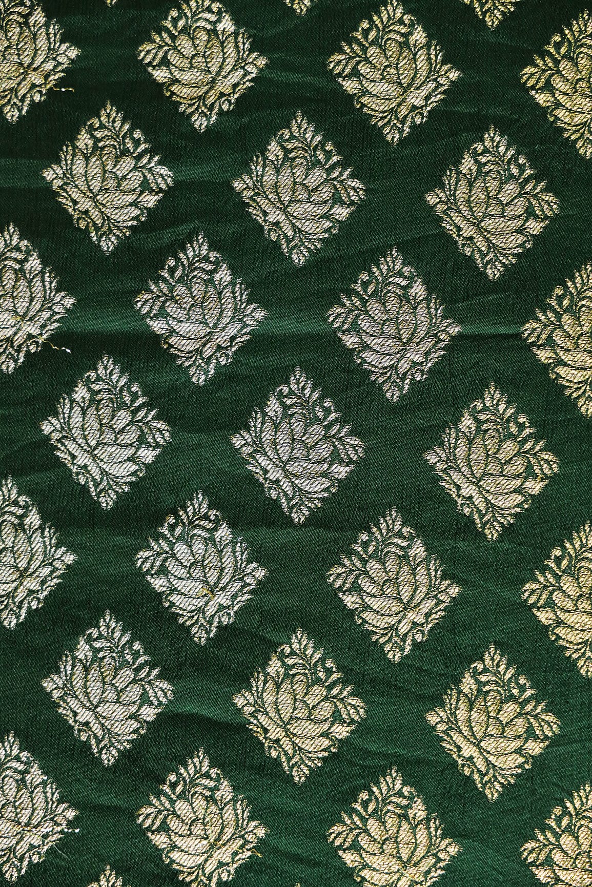 Bottle Green Ethnic Butta Pure Rich Silk Zari Banarasi Jacquard Fabric - doeraa