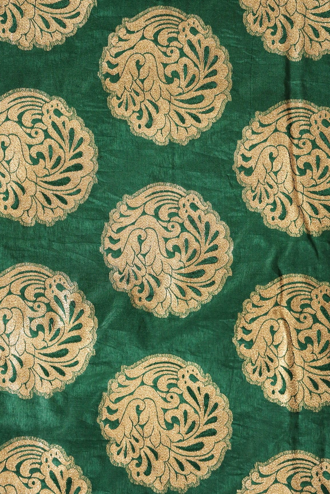 Bottle Green Ethnic Butta Silk Gold Zari Banarasi Jacquard Fabric - doeraa