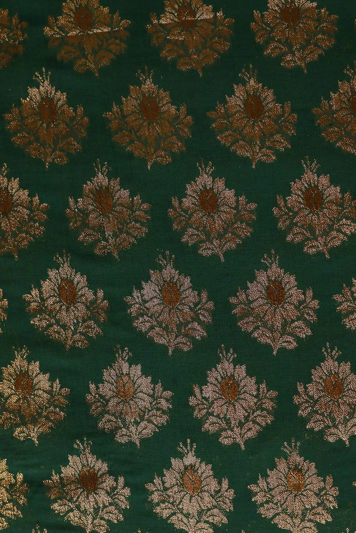 Bottle Green Floral Pure Crepe Taspa Banarasi Silk Jacquard Fabric - doeraa