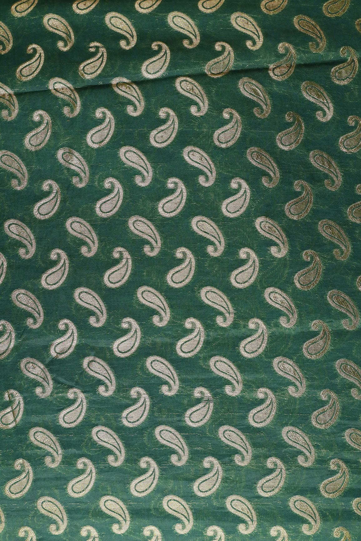 Bottle Green Paisley Chanderi Gold Zari Banarasi Jacquard Fabric - doeraa