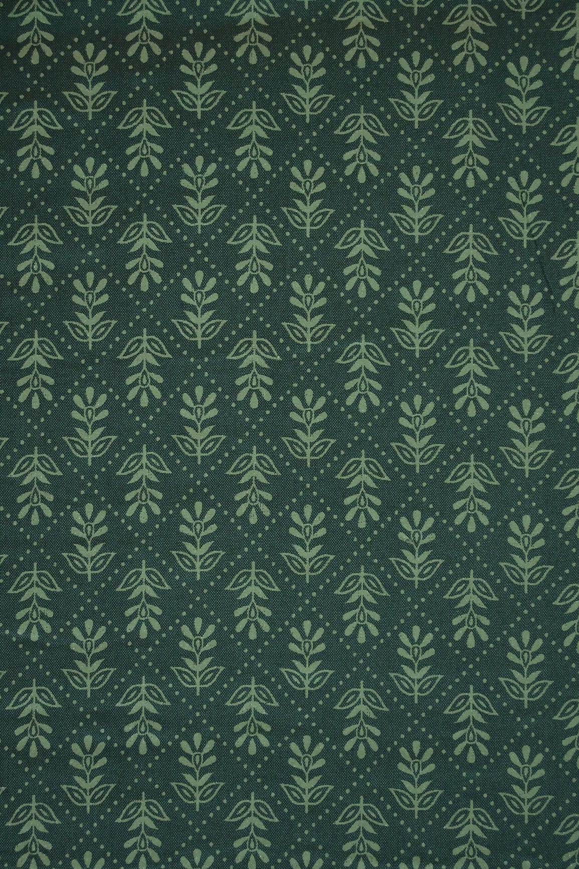 Bottle Green Small Floral Booti Pattern Screen Print Cotton Rayon Fabric - doeraa