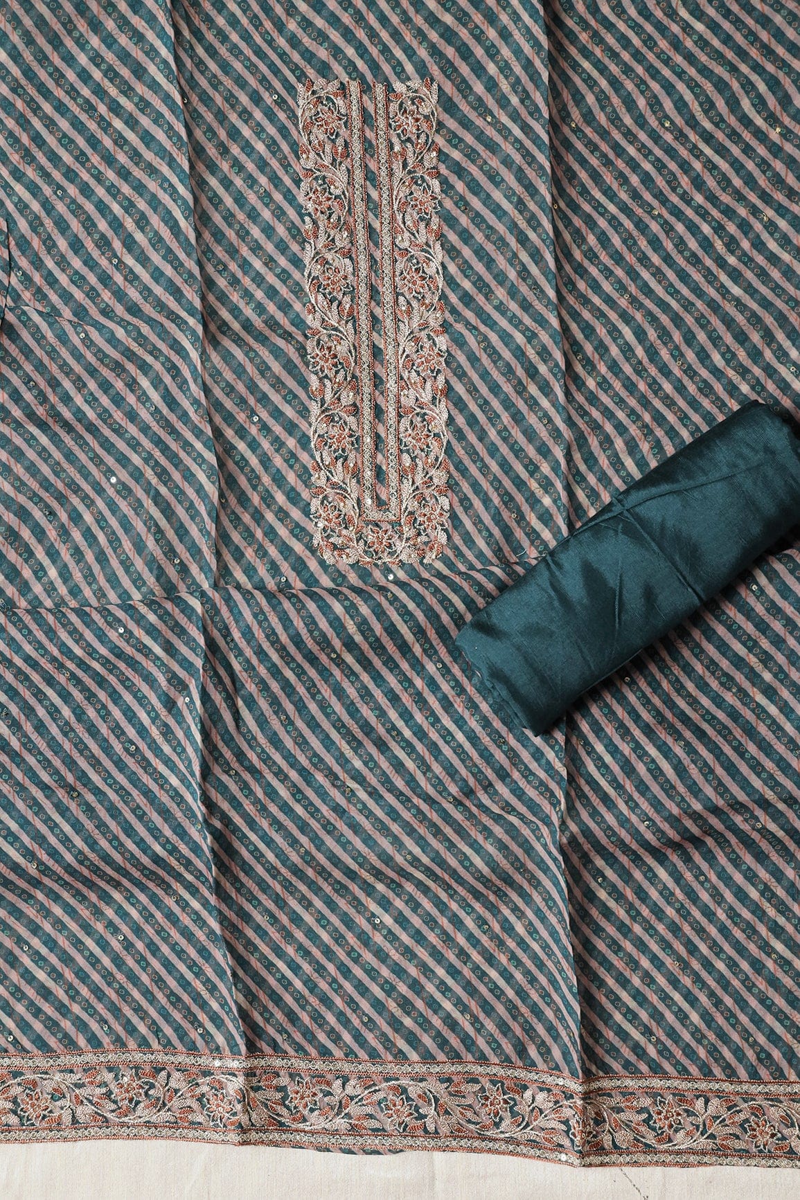 Botton Green Semi Stitched Pure Organza Suit Set (3 piece) - doeraa