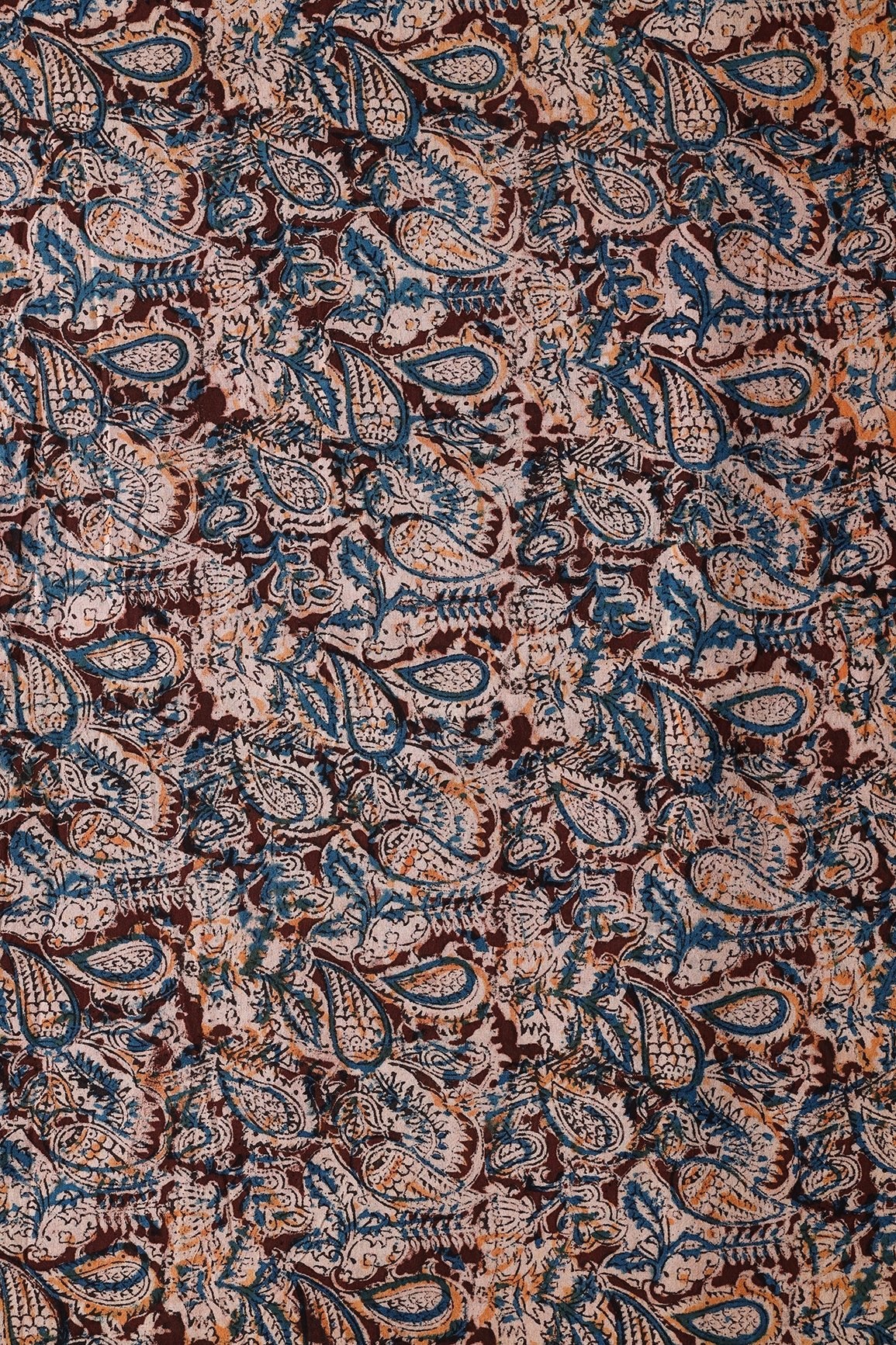 Brown And Beige Floral Pattern Handblock Kalamkari Organic Cotton Fabric - doeraa