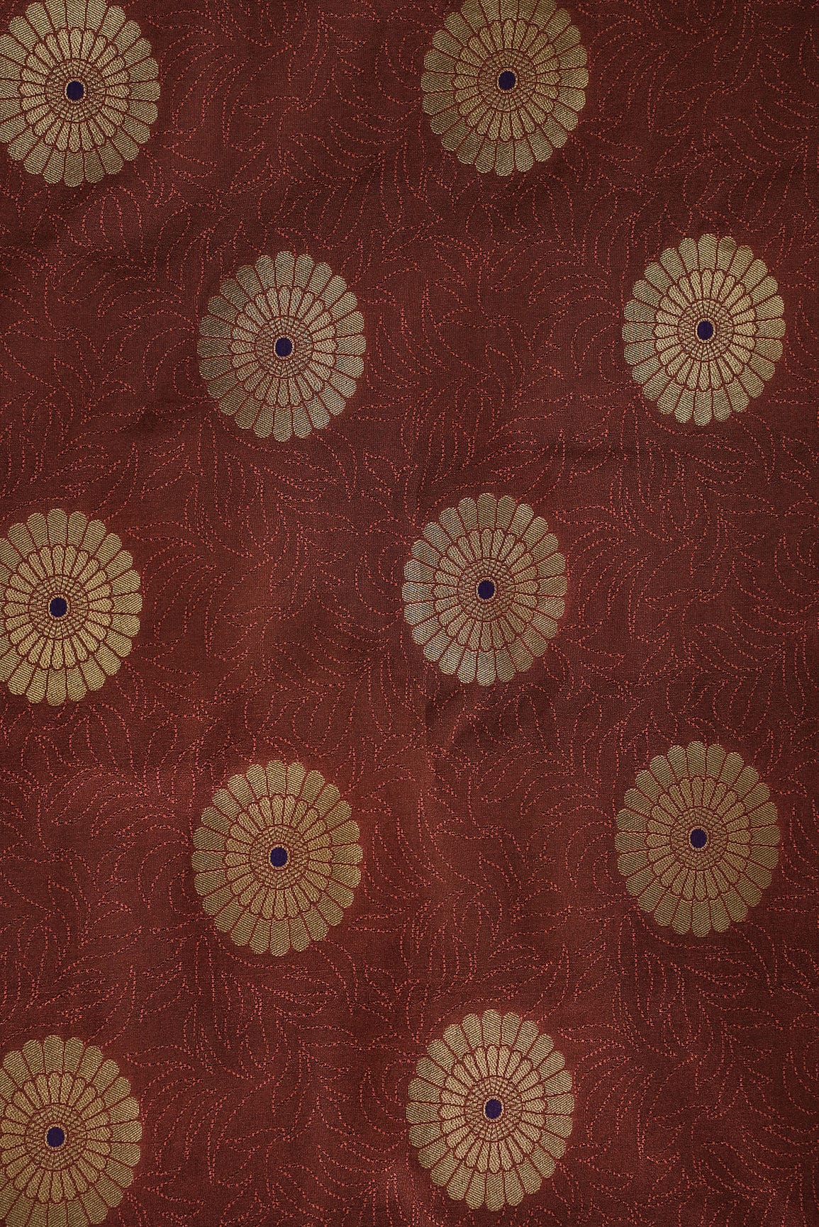 Brown and Gold Motif Banarasi Brocade Fabric - doeraa