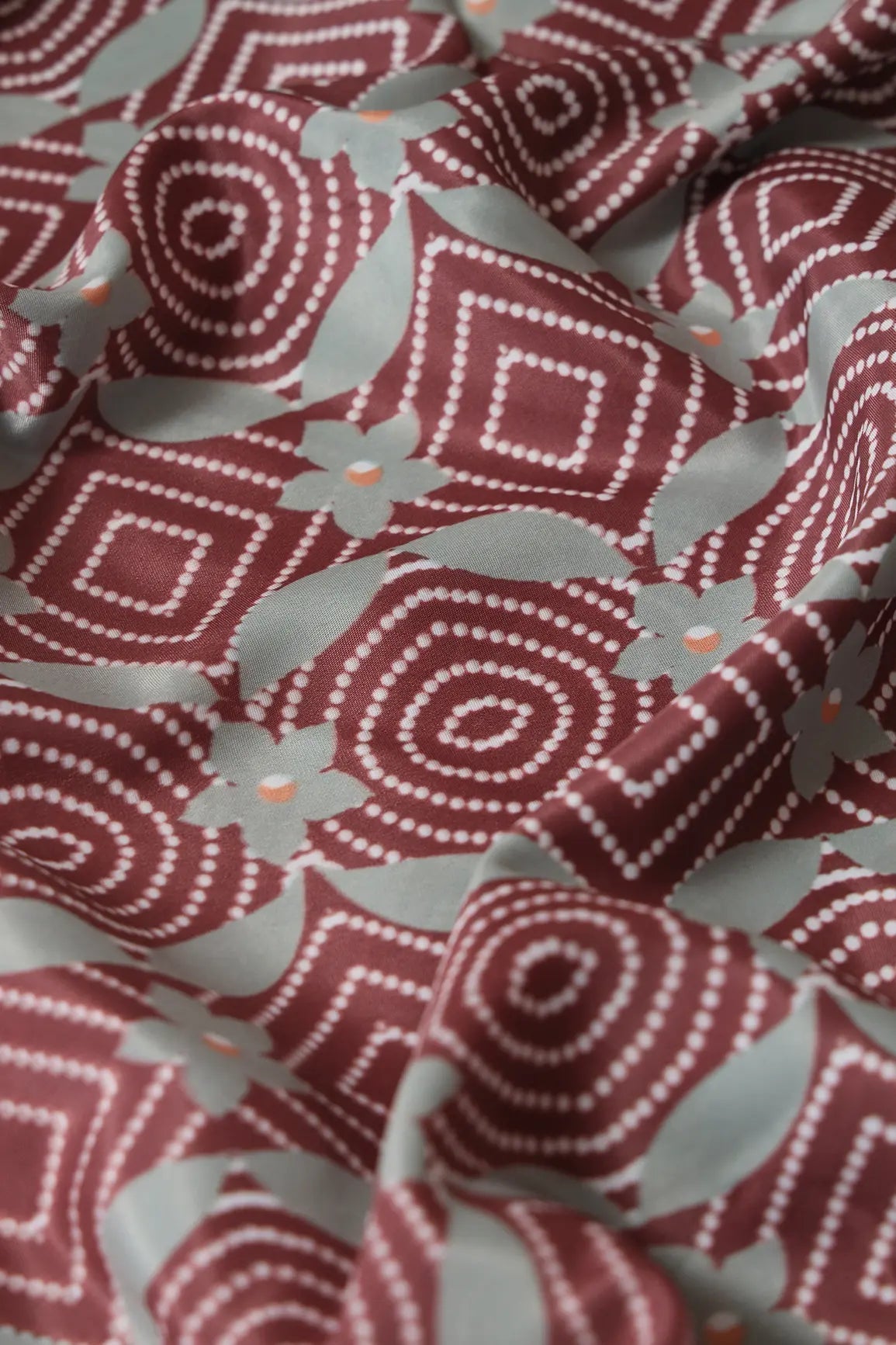 Brown And Olive Geometric Pattern Digital Print On French Crepe Fabric - doeraa