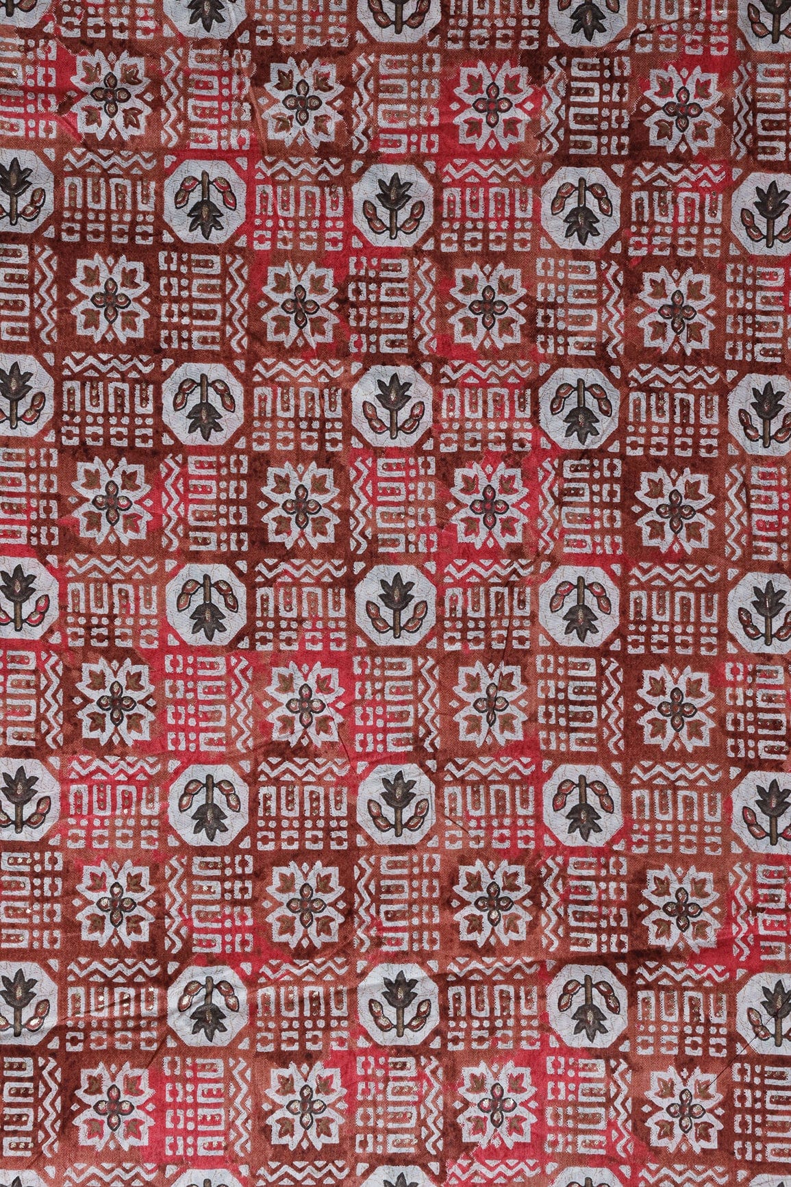 Brown And White Color Geometric Foil Print On Pure Mul Cotton Fabric - doeraa