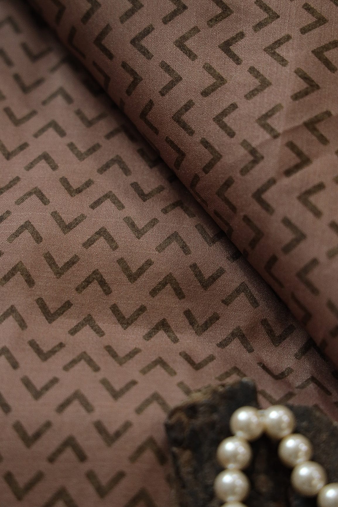 Brown Arrow Digital Print on Tussar Satin Fabric - doeraa