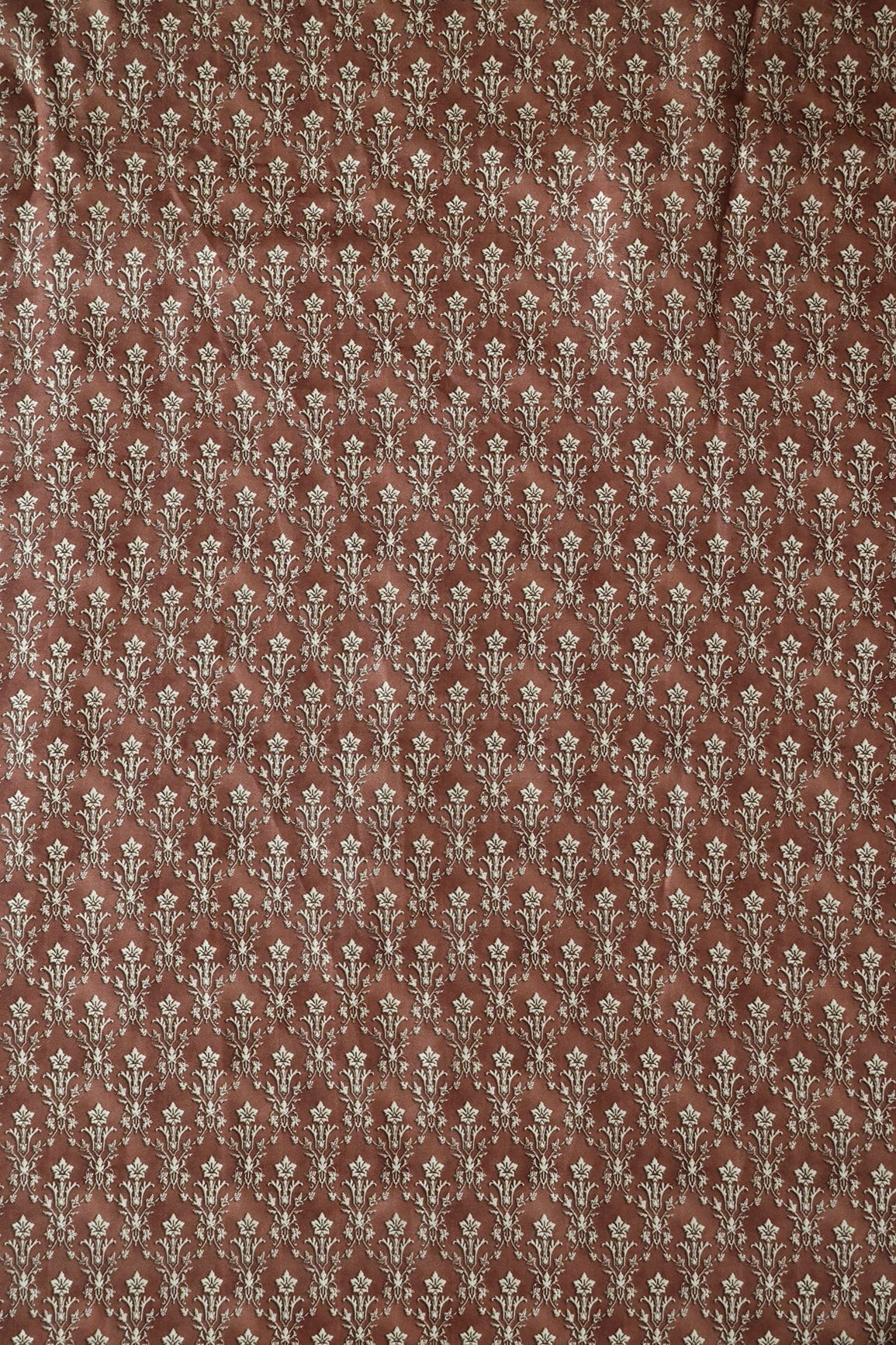 Brown Ethnic Pattern Digital Print On Satin Fabric - doeraa