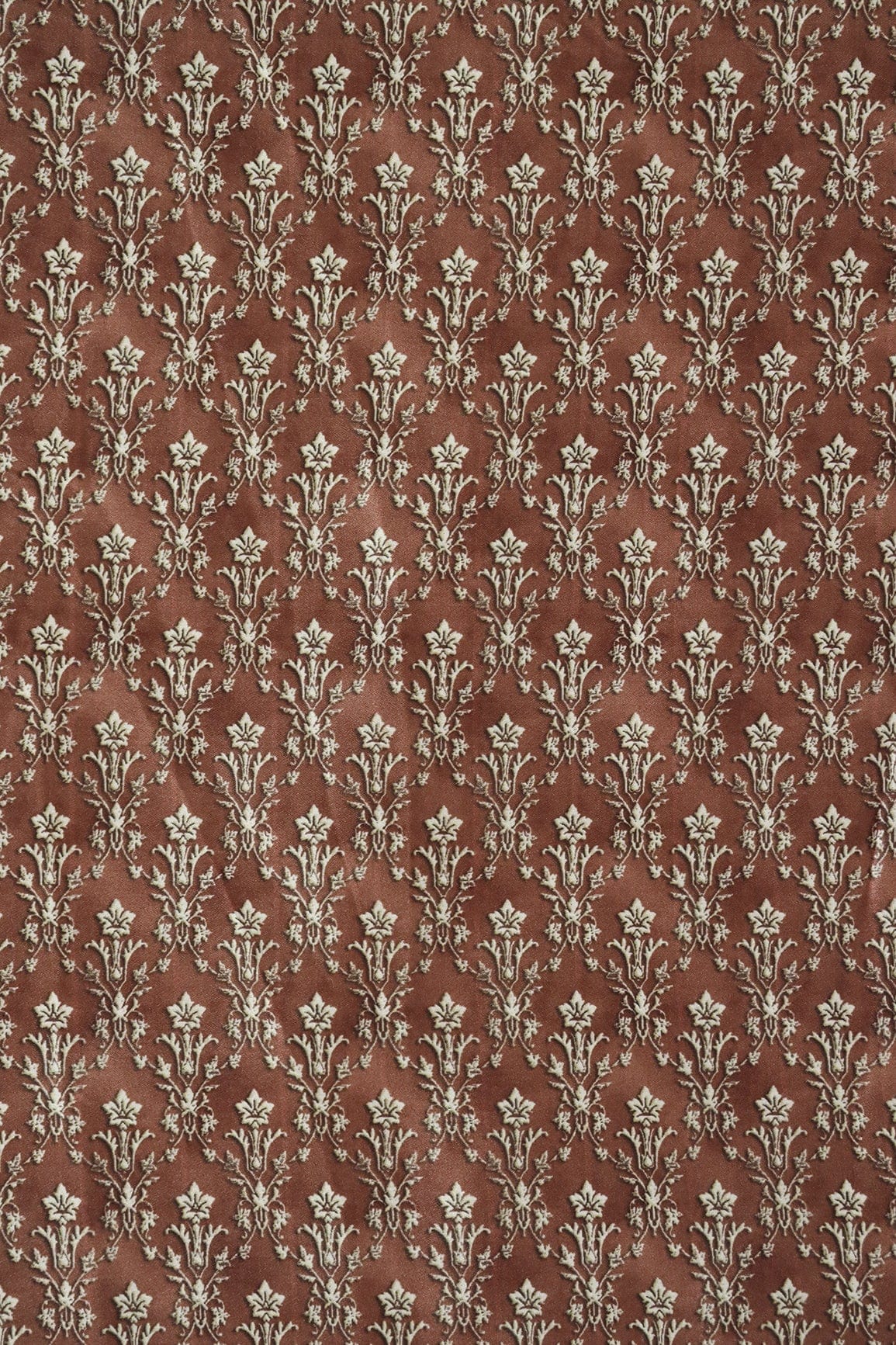 Brown Ethnic Pattern Digital Print On Satin Fabric - doeraa