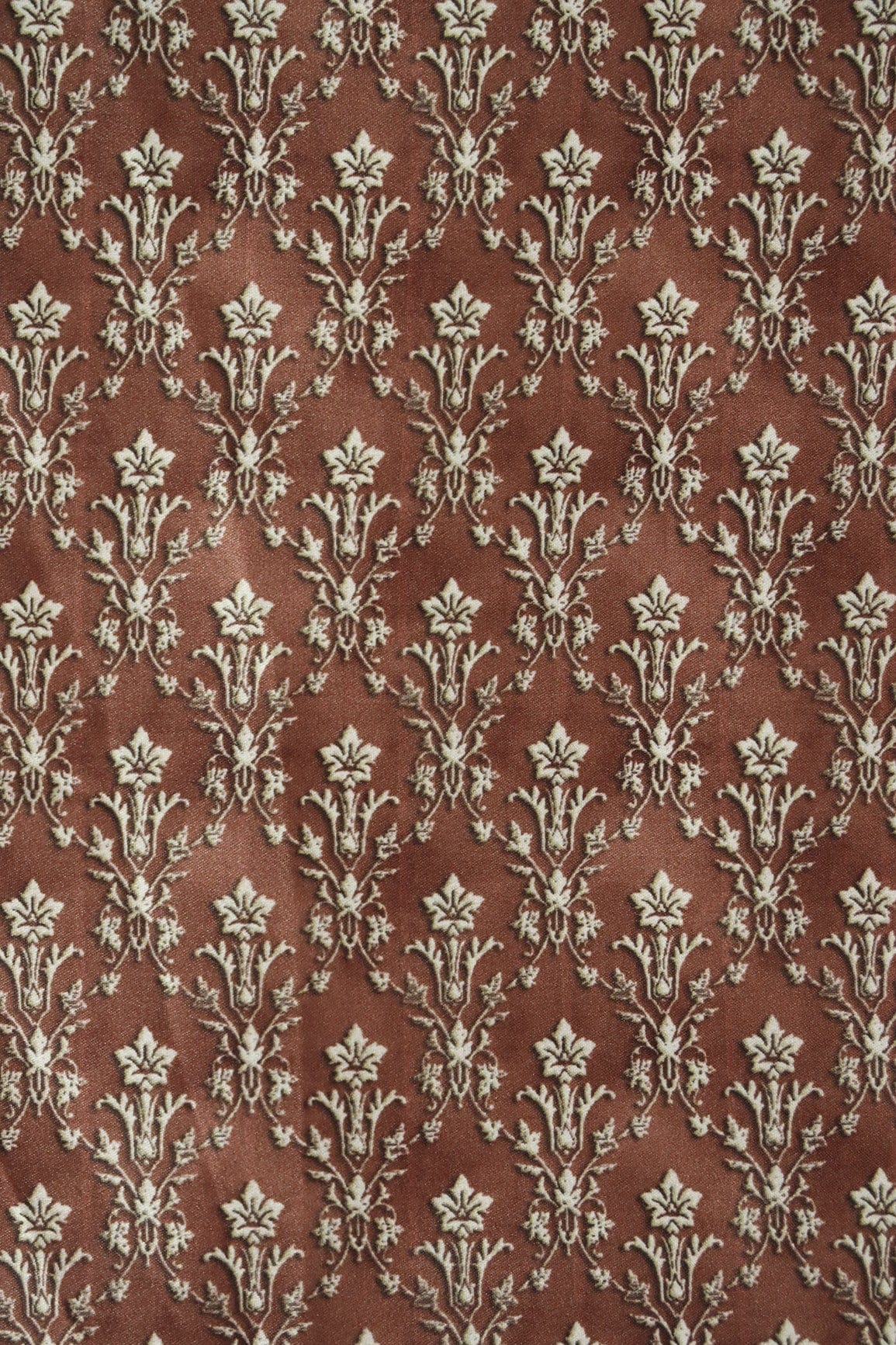 Brown Ethnic Pattern Digital Print On Satin Fabric - doeraa