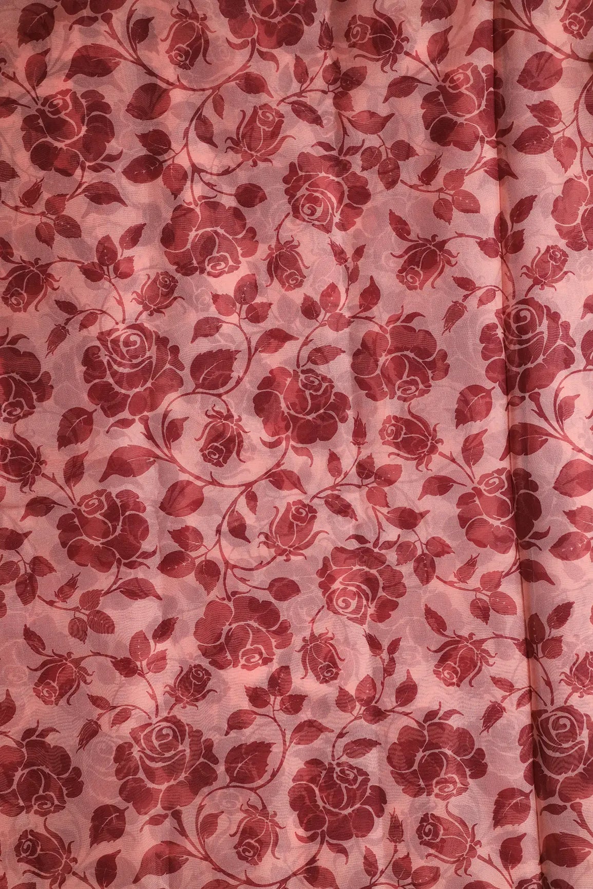 Brown Floral Pattern Digital Print On Light Peach Organza Fabric - doeraa