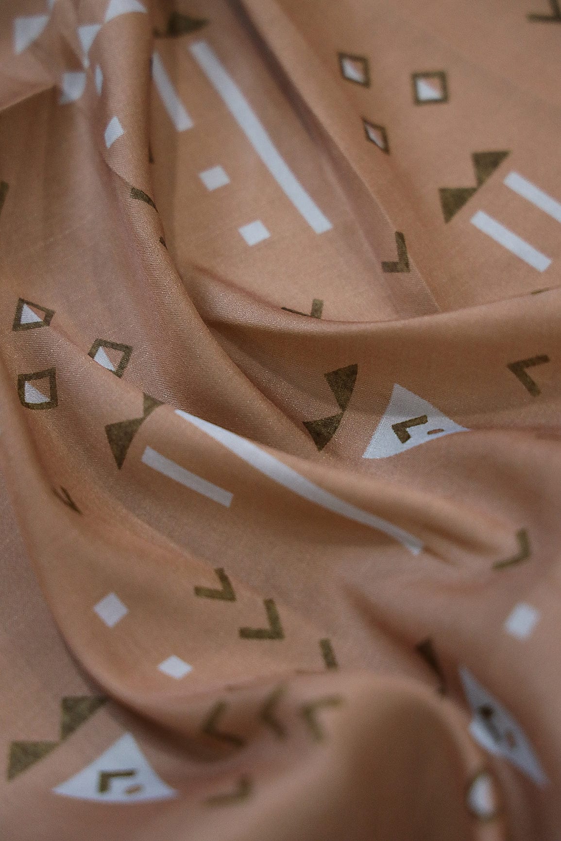 Brown Geometric Digital Print on Tussar Satin Fabric - doeraa