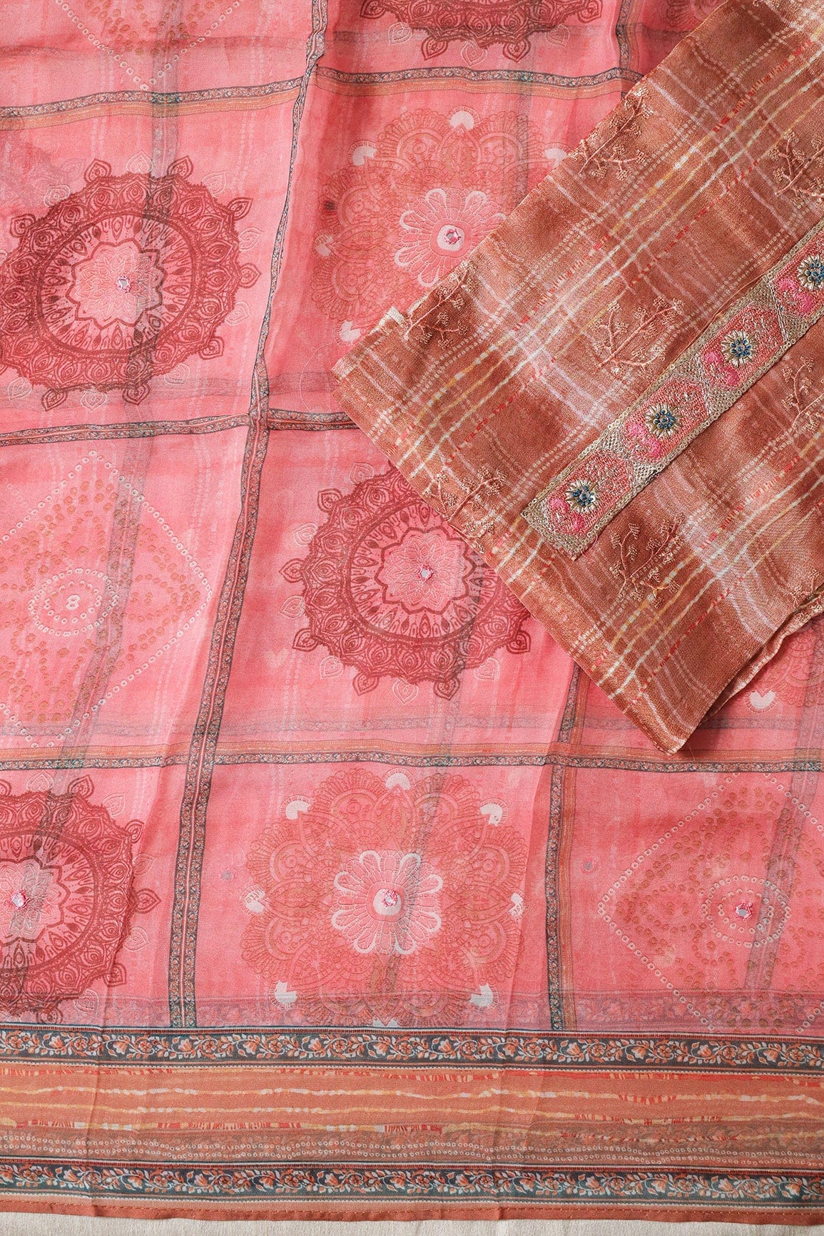 Brown Semi Stitched Pure Crepe Silk Suit Set (3 piece) - doeraa