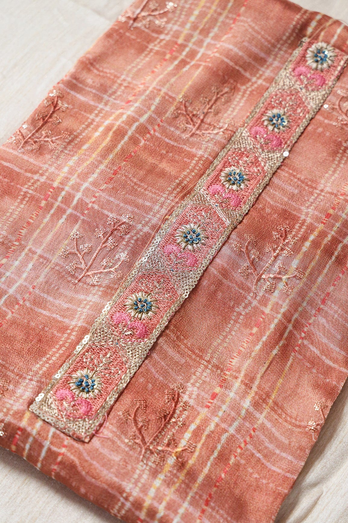 Brown Semi Stitched Pure Crepe Silk Suit Set (3 piece) - doeraa