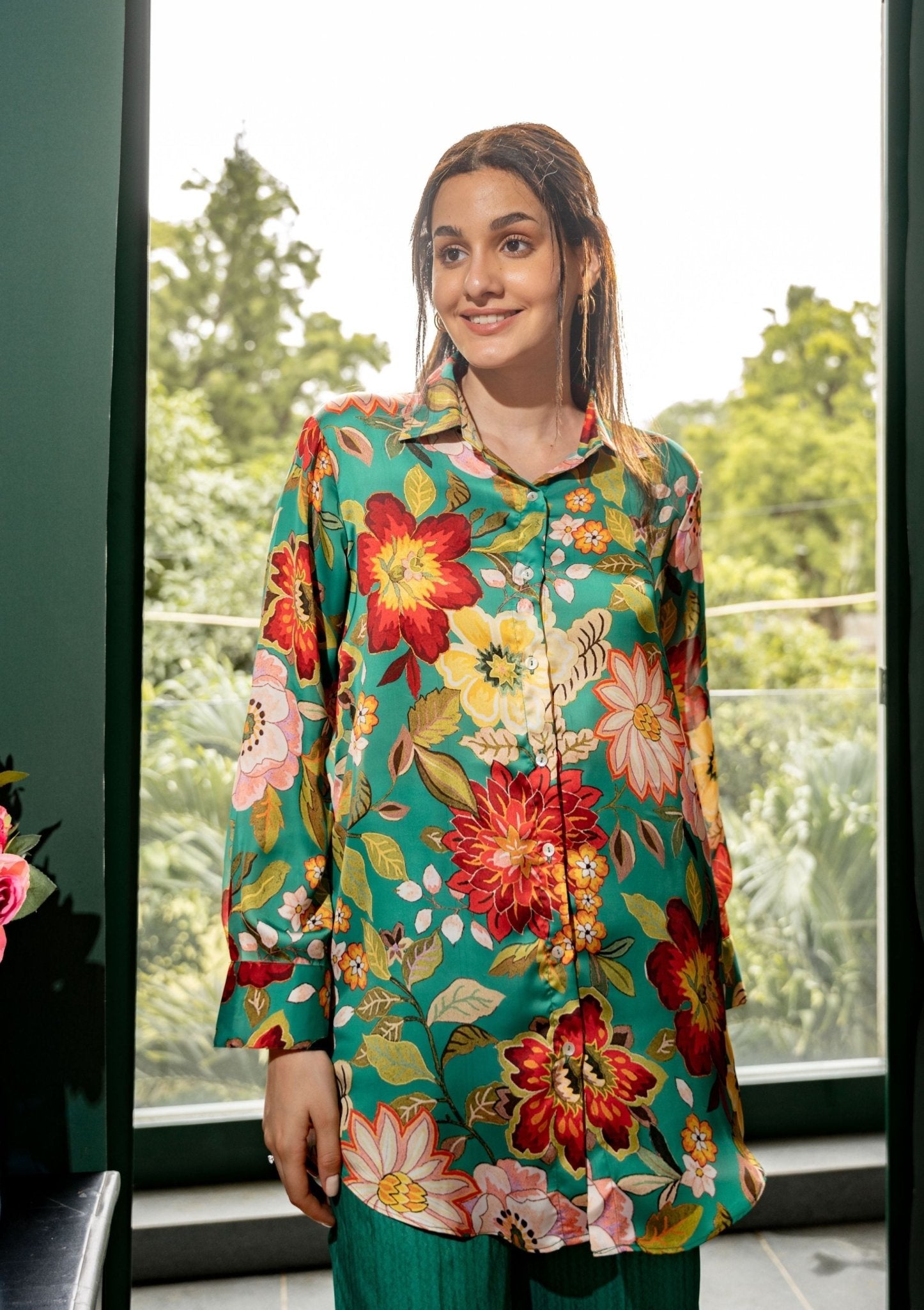 Chroma Floral Satin Co - ord Set - doeraa