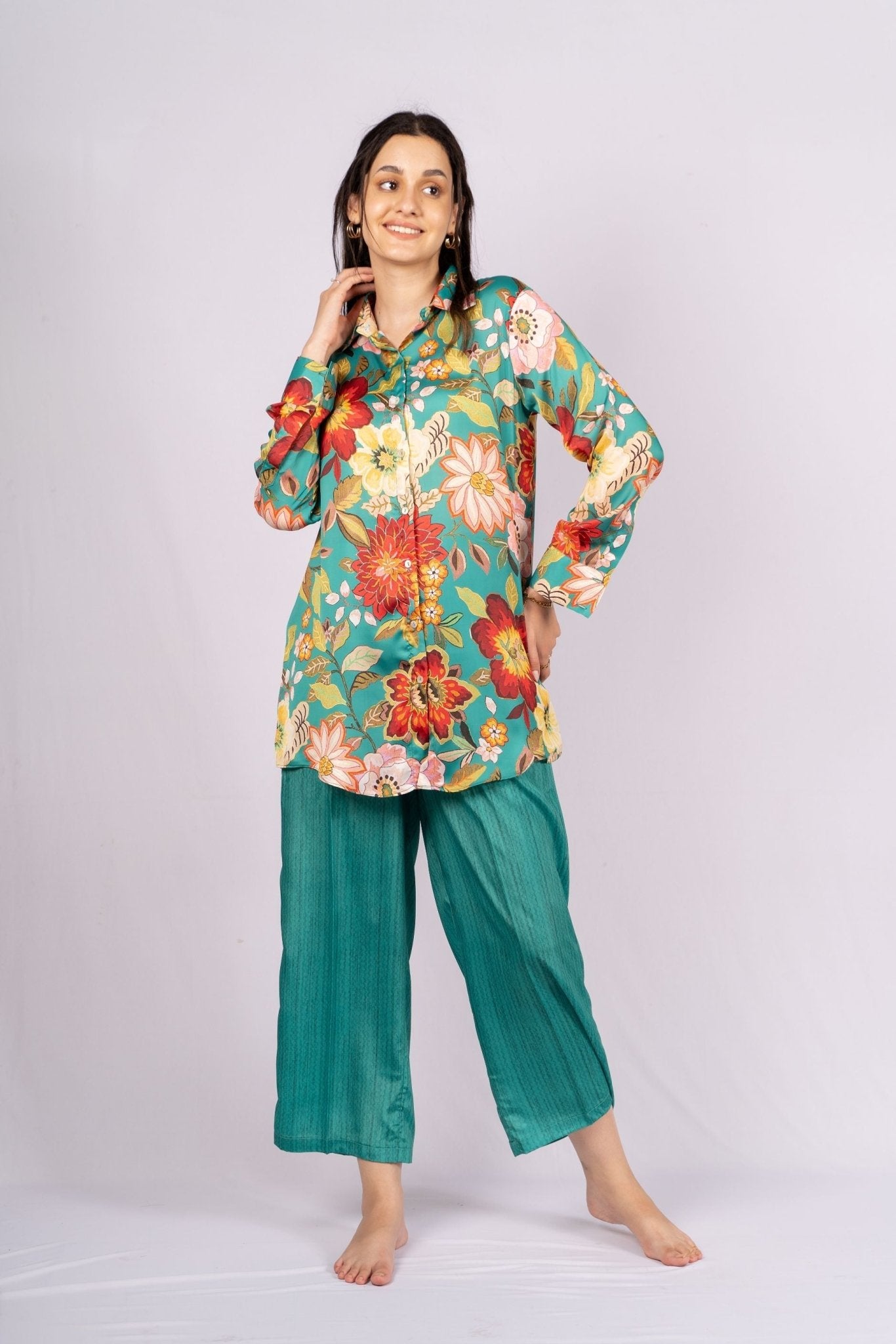 Chroma Floral Satin Co - ord Set - doeraa