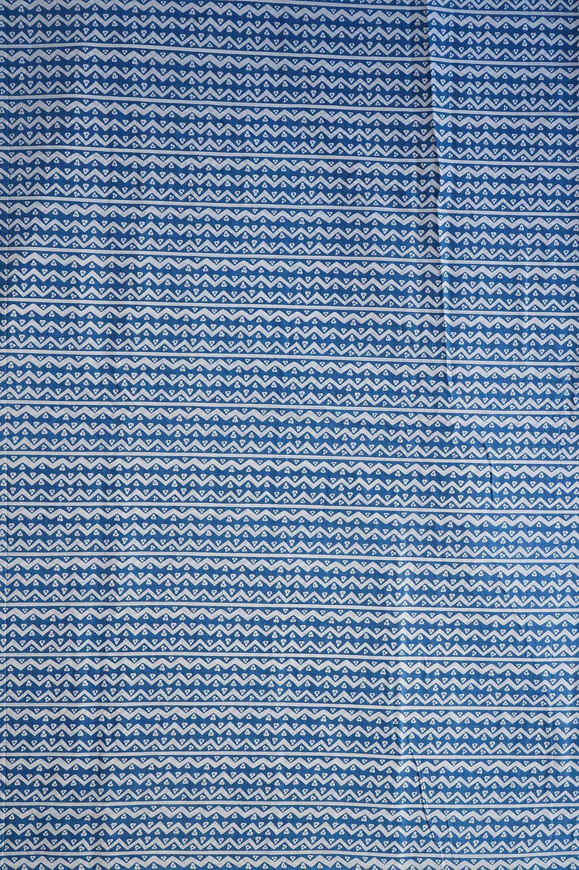 Cobalt Blue And White Chevron Pattern Print On Pure Cotton Fabric - doeraa