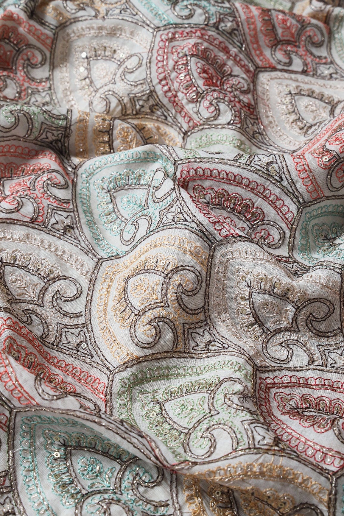 Lehenga Sets Cotton Embroidery Lehenga Set Off White And Olive Unstitched Lehenga Set Fabric (3 Piece)