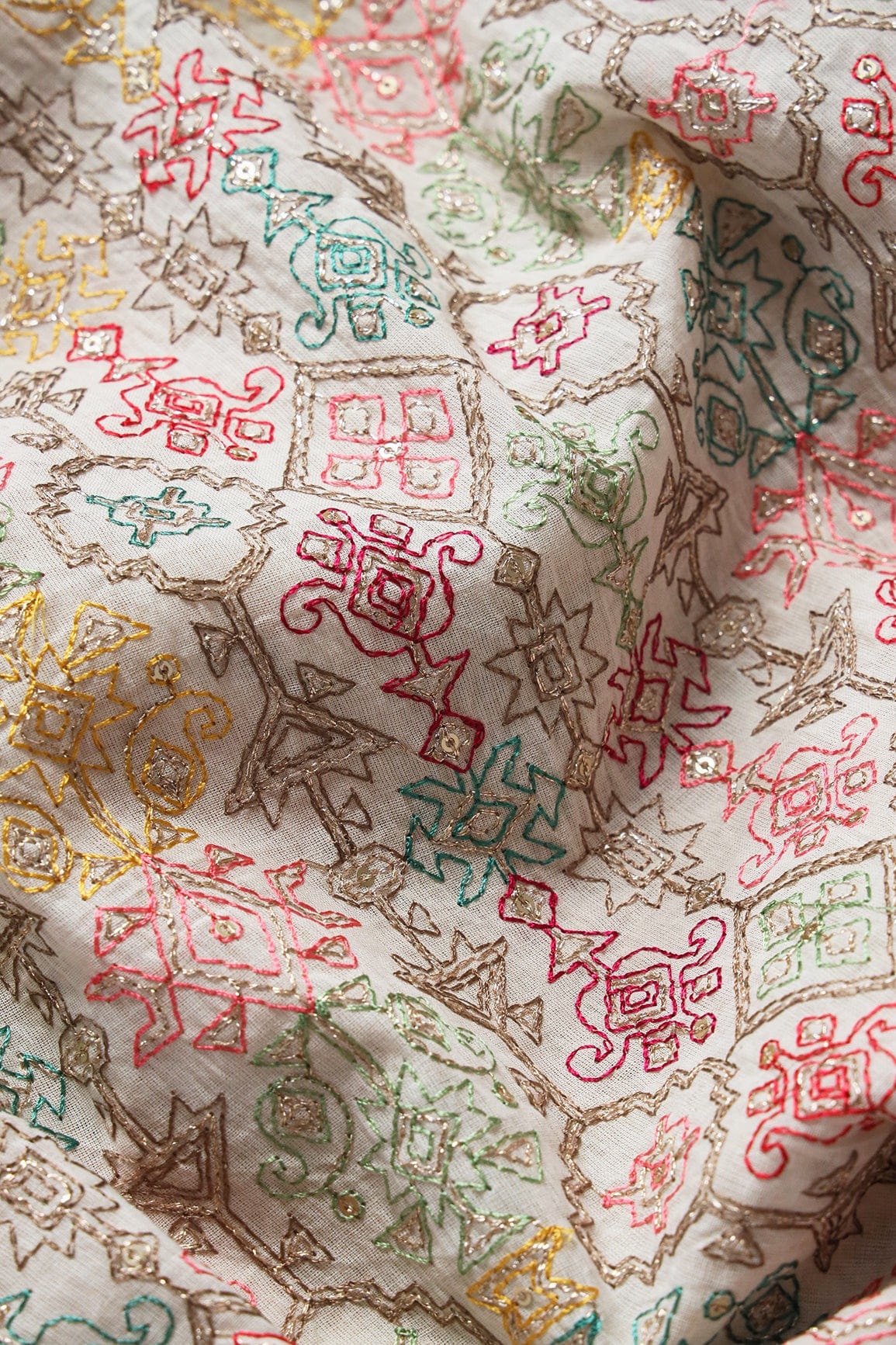 Lehenga Sets Cotton Embroidery Lehenga Set Off White And Peach Unstitched Lehenga Set Fabric (3 Piece)