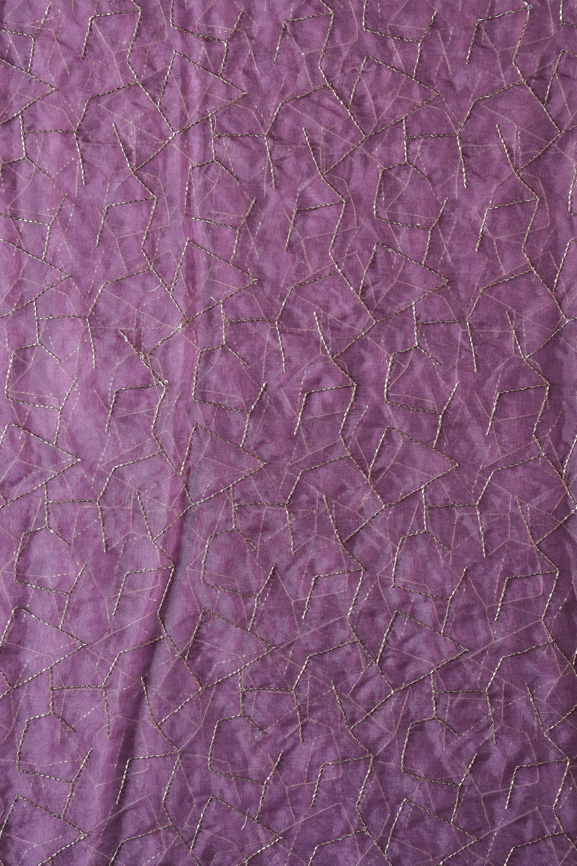 Cut Dana Beads Appealing Abstract Embroidery On Lavender Organza Fabric - doeraa
