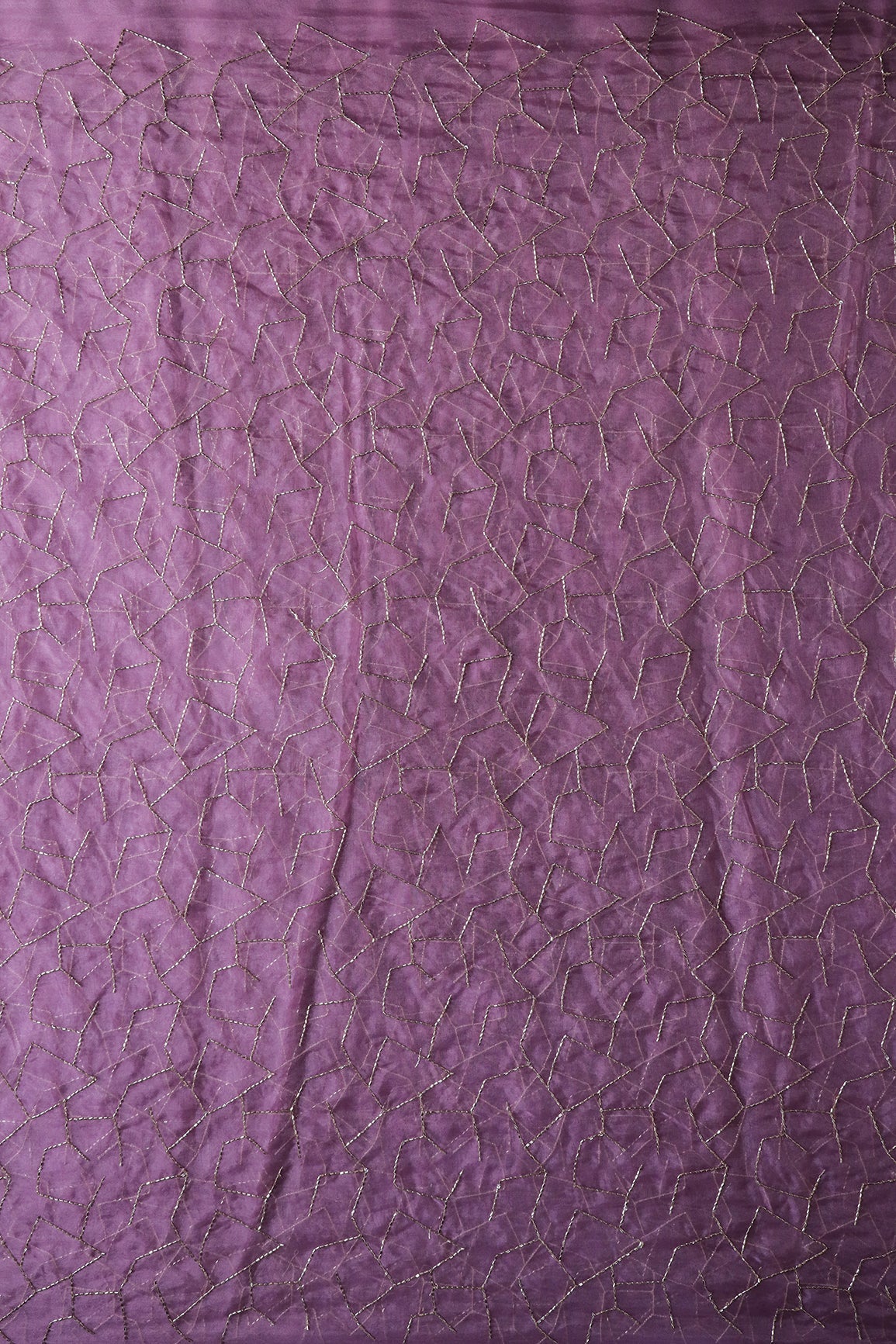 Cut Dana Beads Appealing Abstract Embroidery On Lavender Organza Fabric - doeraa