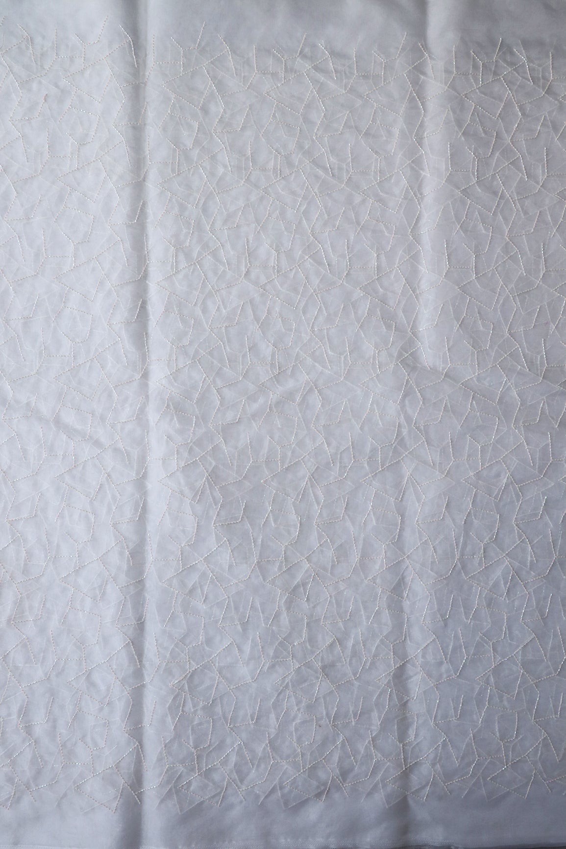 Cut Dana Beads Appealing Abstract Embroidery On White Dyeable Organza Fabric - doeraa