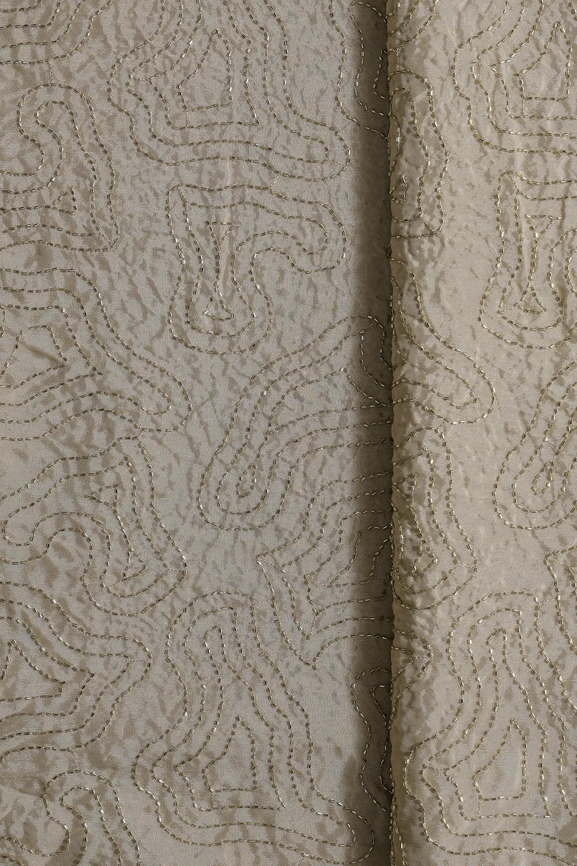Cut Dana Beads Appealing Abstract Embroidery Work On Beige Chinnon Chiffon Fabric - doeraa