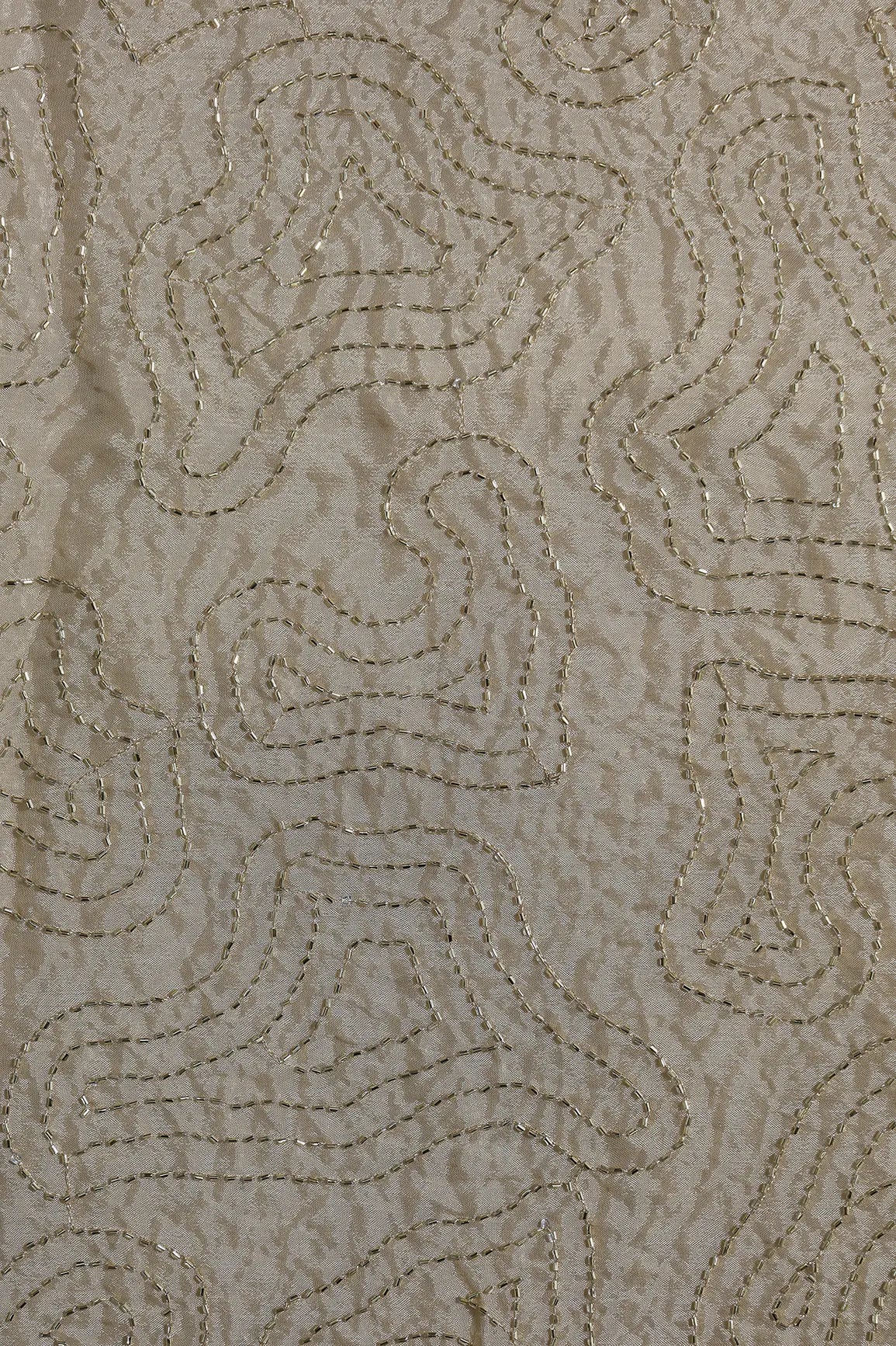 Cut Dana Beads Appealing Abstract Embroidery Work On Beige Chinnon Chiffon Fabric - doeraa